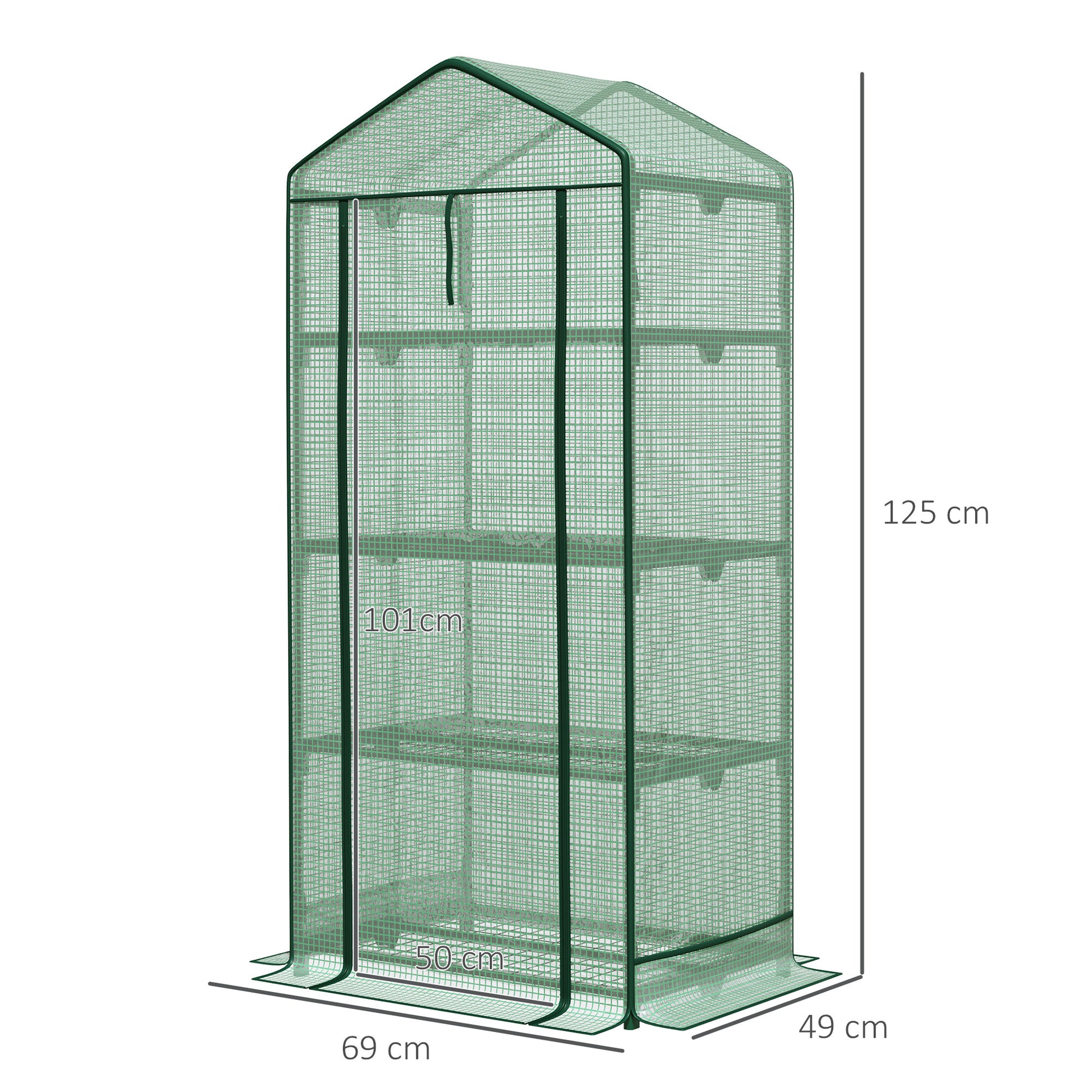 Mini Greenhouse Propagation Greenhouse with Film Cover and 3 Shelf Racks Roll-up Door Vegetable Bed