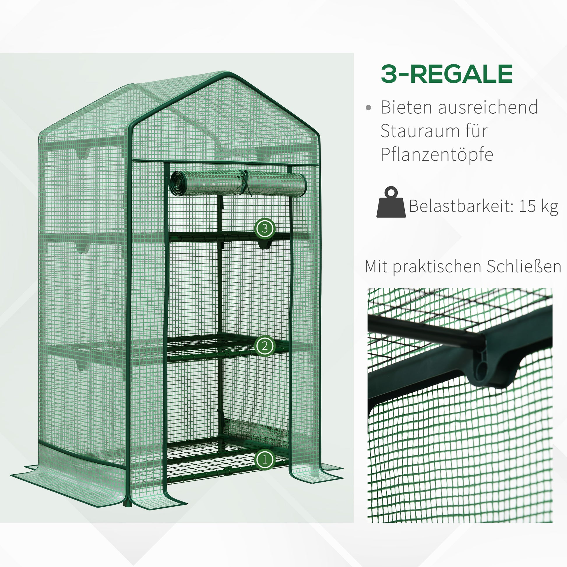 Mini Greenhouse Propagation Greenhouse with Film Cover and 3 Shelf Racks Roll-up Door Vegetable Bed