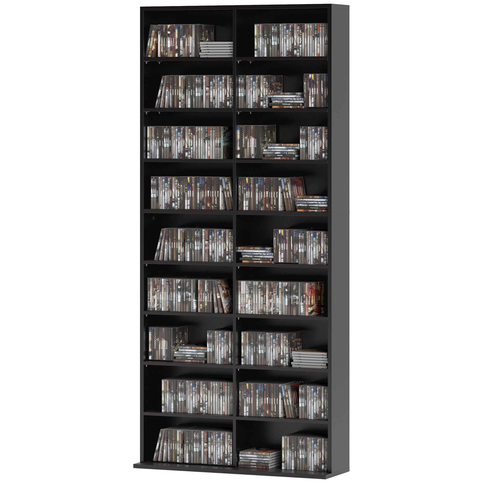 CD, DVD & Blu‑ray Media Storage Tower — Holds up to 640 CDs / 360 DVDs / 430 Blu‑rays, Adjustable Shelves, Black (30.9 x 9.4 x 68.9 in)
