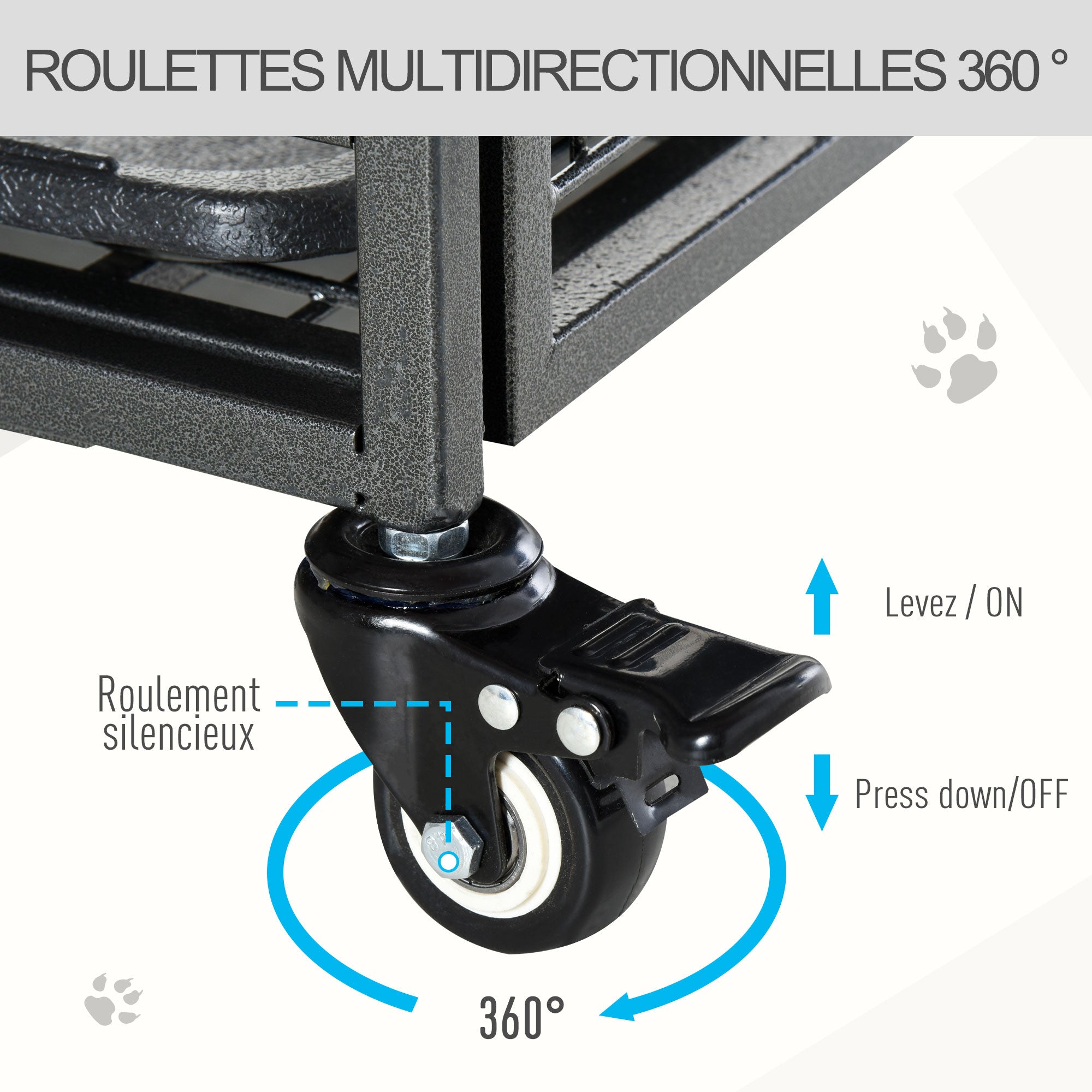 Foldable Dog Cage Transport Cage on Wheels 2 Lockable Doors Removable Tray 94L x 58W x 69.5H cm Metal Gray Black