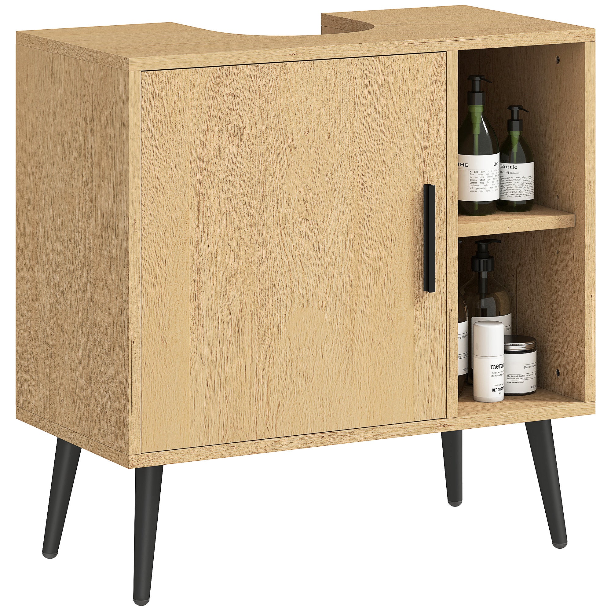 Bathroom Under Sink Cabinet, Industrial Vanity Unit with Soft-Closing Door and Adjustable Shelf, 60 x 30 x 59.5 cm, Oak