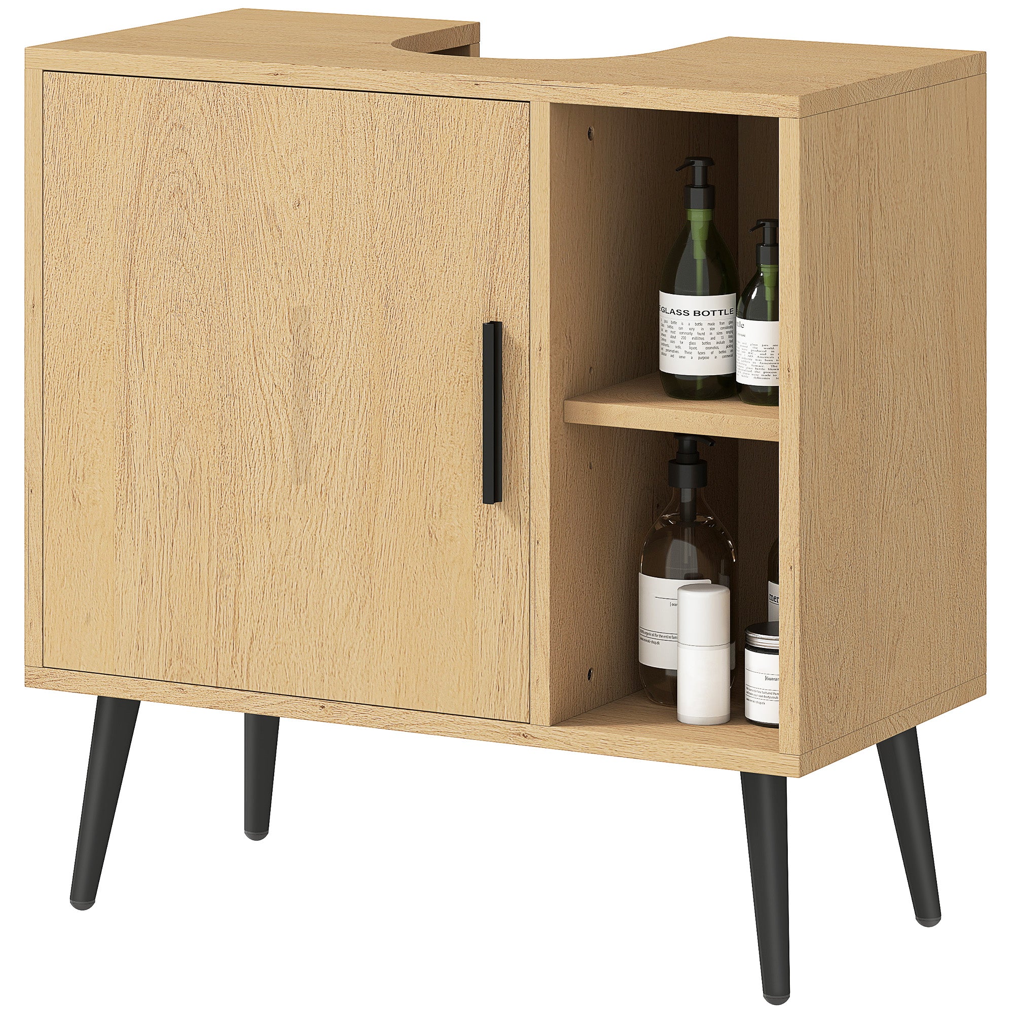 Bathroom Under Sink Cabinet, Industrial Vanity Unit with Soft-Closing Door and Adjustable Shelf, 60 x 30 x 59.5 cm, Oak