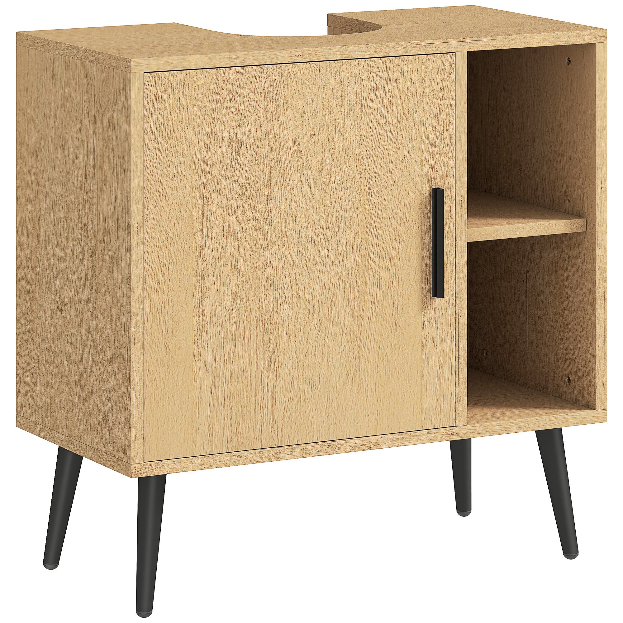 Bathroom Under Sink Cabinet, Industrial Vanity Unit with Soft-Closing Door and Adjustable Shelf, 60 x 30 x 59.5 cm, Oak