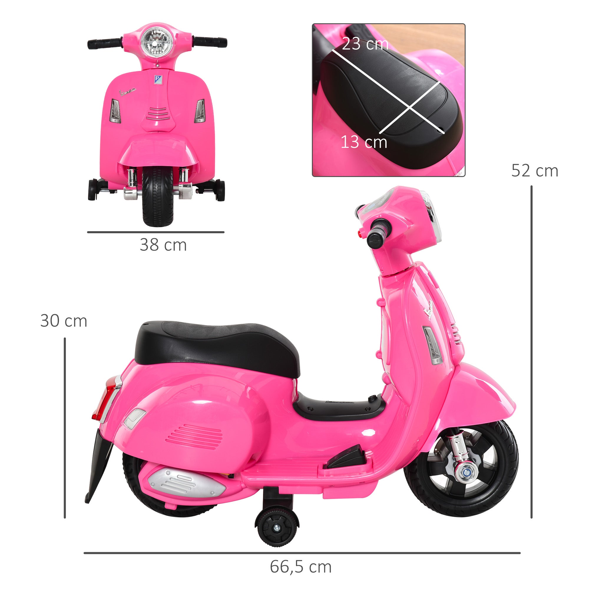 Electric Vespa Motorcycle for Kids 18-36 Months 6V Battery-Powered Bike with Headlight Horn and 4 Wheels Children's Motorcycle with License 66.5x38x52 cm Pink
