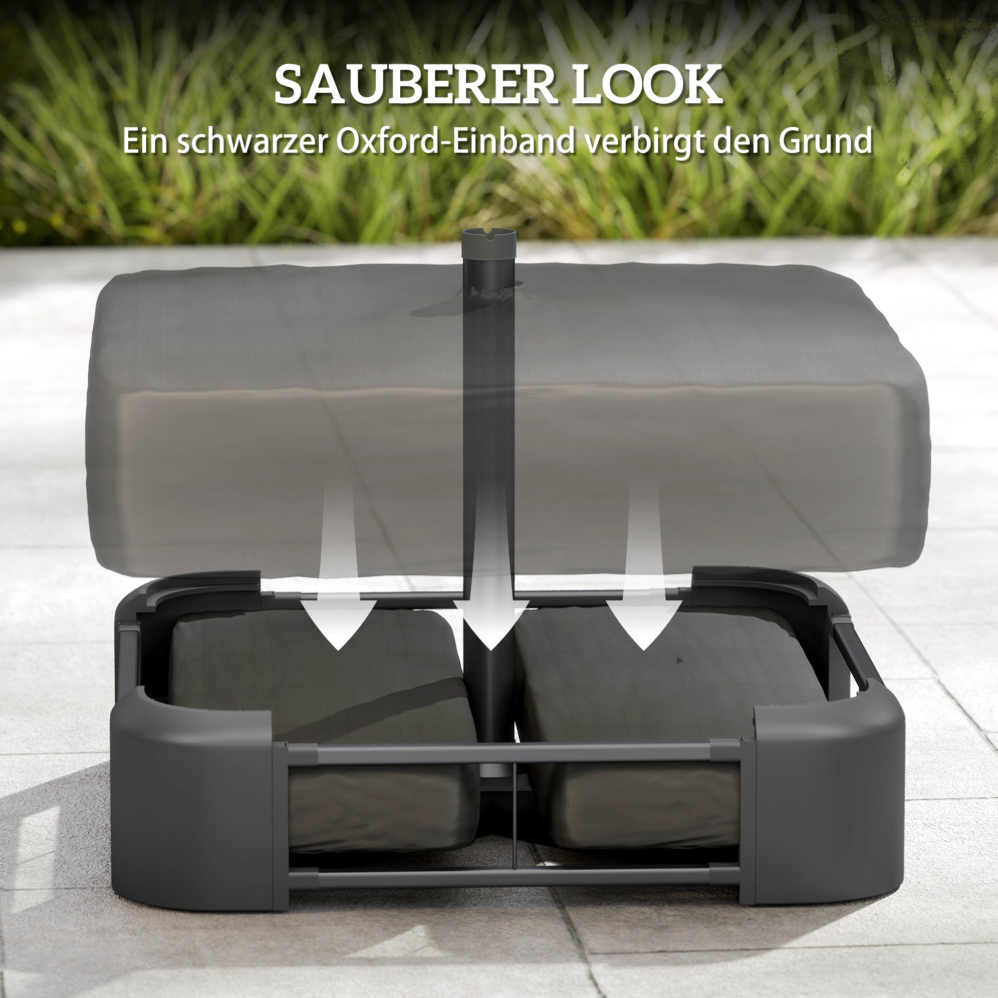 Umbrella Base with Cover, Portable, Fillable to 80 kg (176 lb), Heavy-Duty Stand for Cantilever & Outdoor Umbrellas, Fits 48 mm Poles, Black