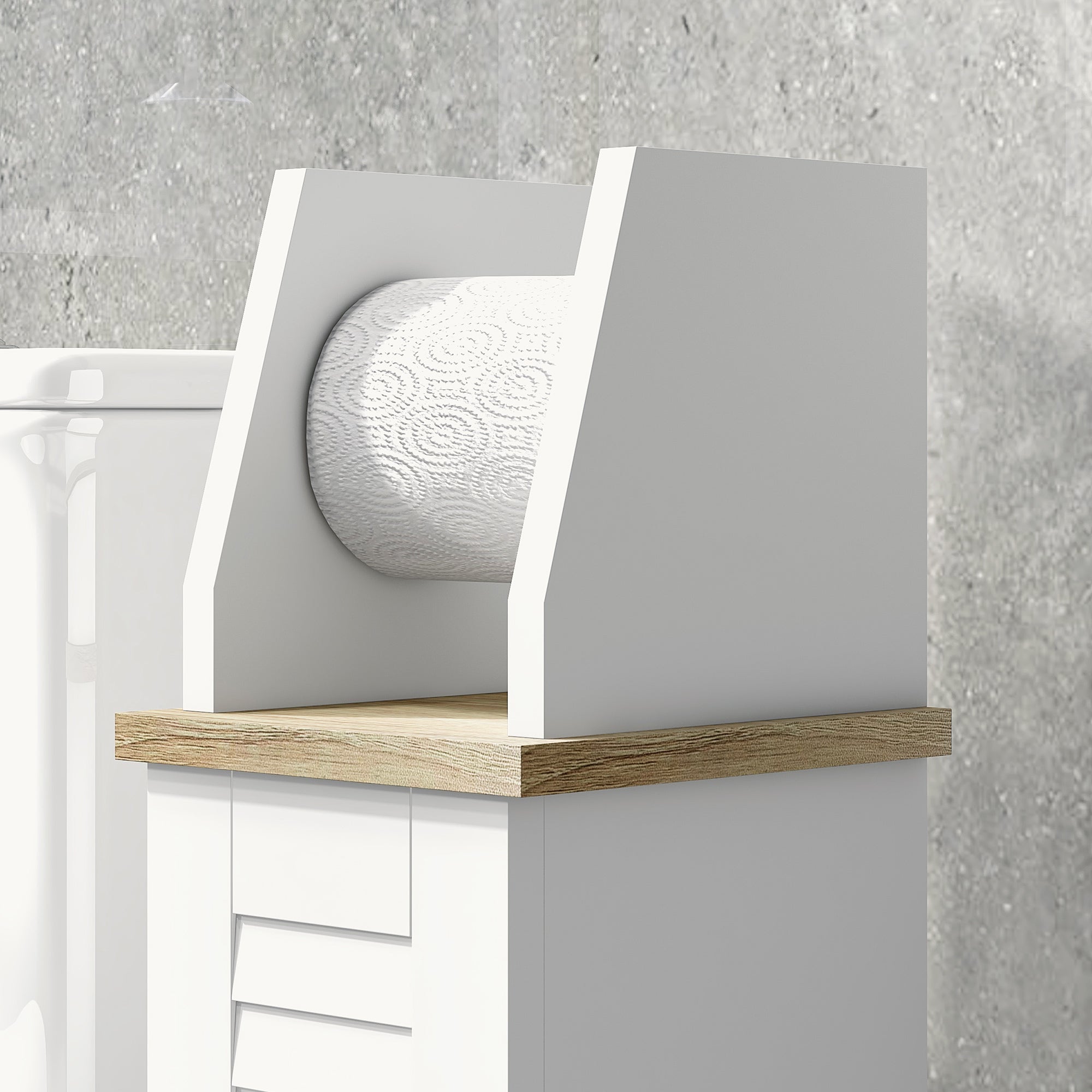 Modern Bathroom Cabinet Auxiliary Column Bathroom Floor Cabinet with Adjustable Shelves and Toilet Paper Holder 18x20x80 cm White