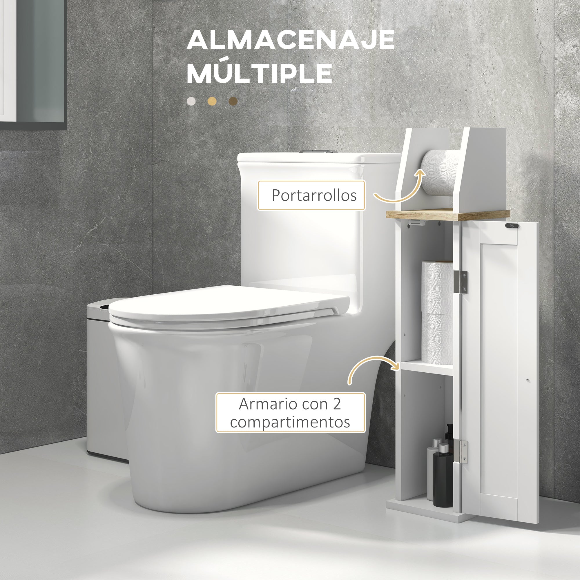 Modern Bathroom Cabinet Auxiliary Column Bathroom Floor Cabinet with Adjustable Shelves and Toilet Paper Holder 18x20x80 cm White