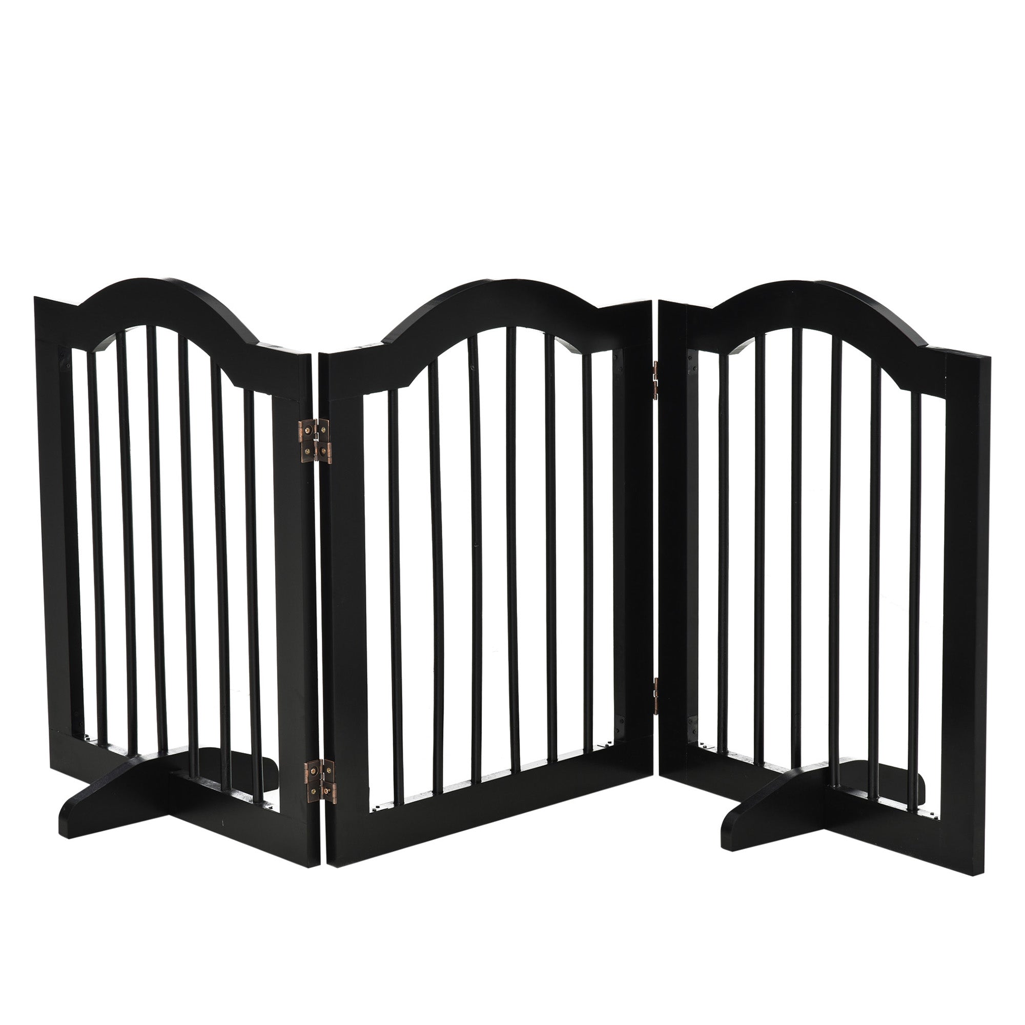 Dog Barrier Gate 3-Panel, 154.5 x 61 cm Foldable Dog Gate with Door, Door Guard Gate with 2 Support Feet, Freestanding Stair Gate for Kitchen, Hallway, Black