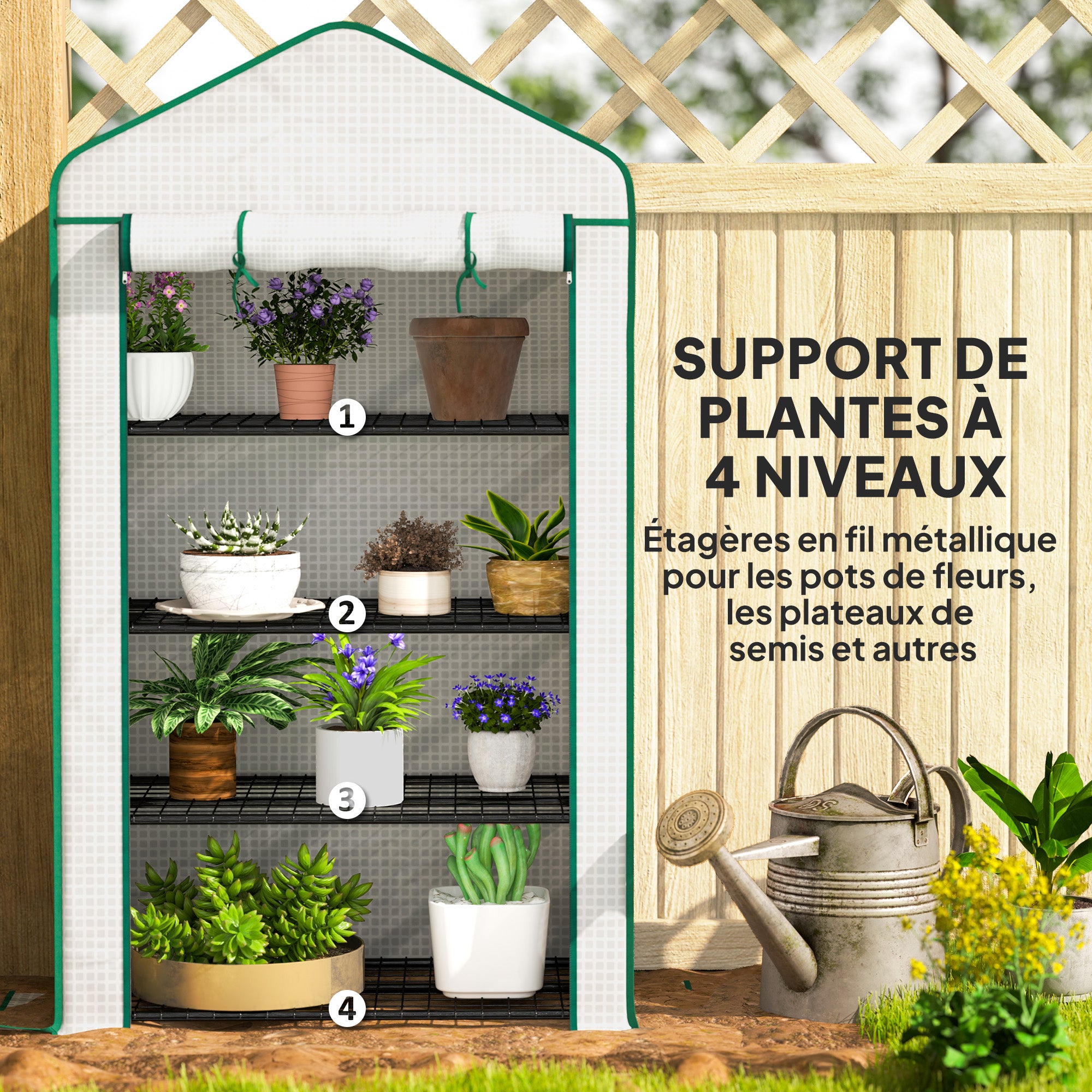 PE Garden Greenhouse with 4 Tiers Shelves, Balcony Greenhouse, Reinforced 135 g/m² Tarp, Steel Frame, Roll-Up Zippered Door, for Vegetables Plants Flowers, 90 x 49 x 160 cm, White