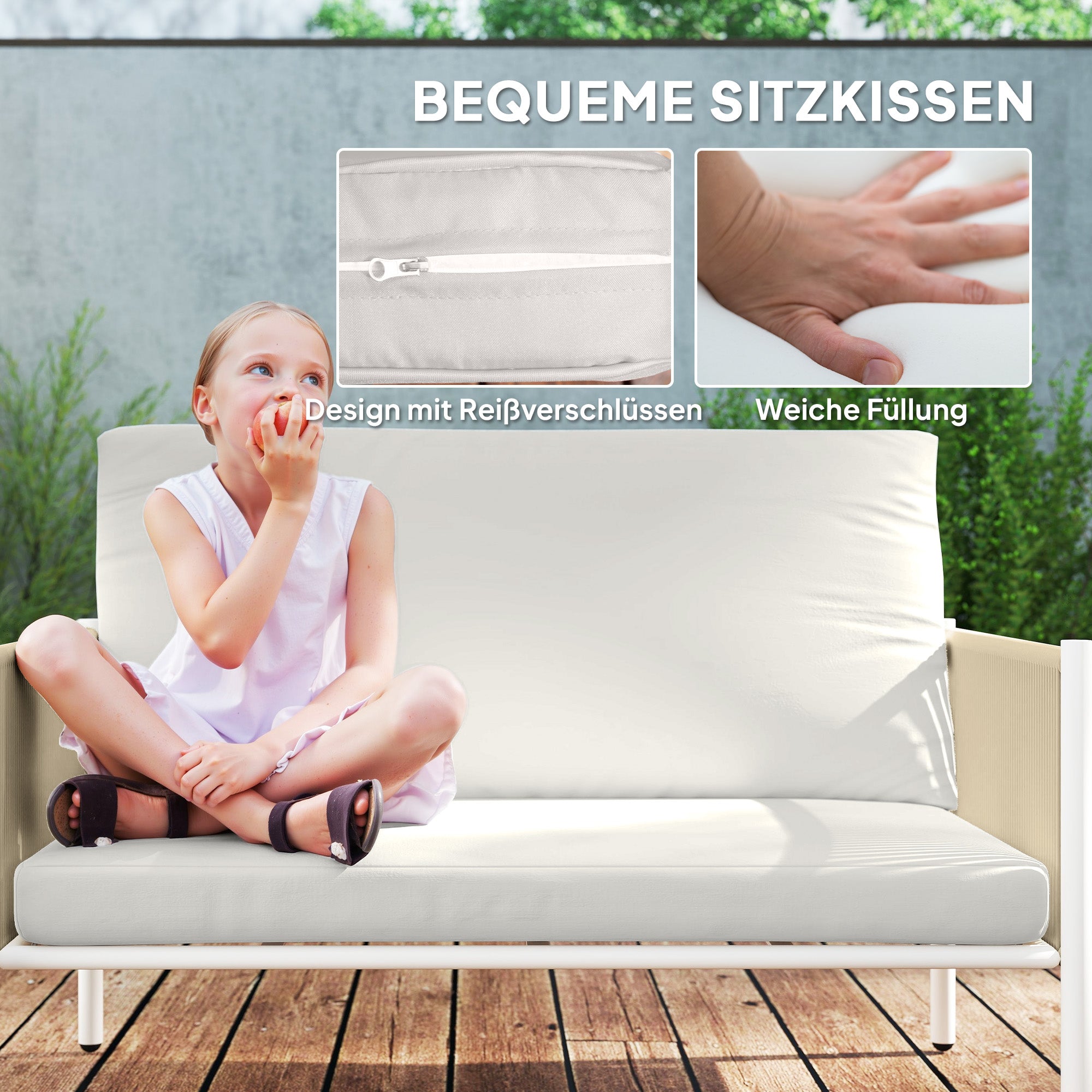 Rattan Garden Furniture Set Lounge Set with 2-Seater Sofa Armchair Glass Table Cushions Weatherproof Seating Group for 4 People Outdoor Balcony Furniture Set Patio Furniture for Garden Balcony Brown+Gray