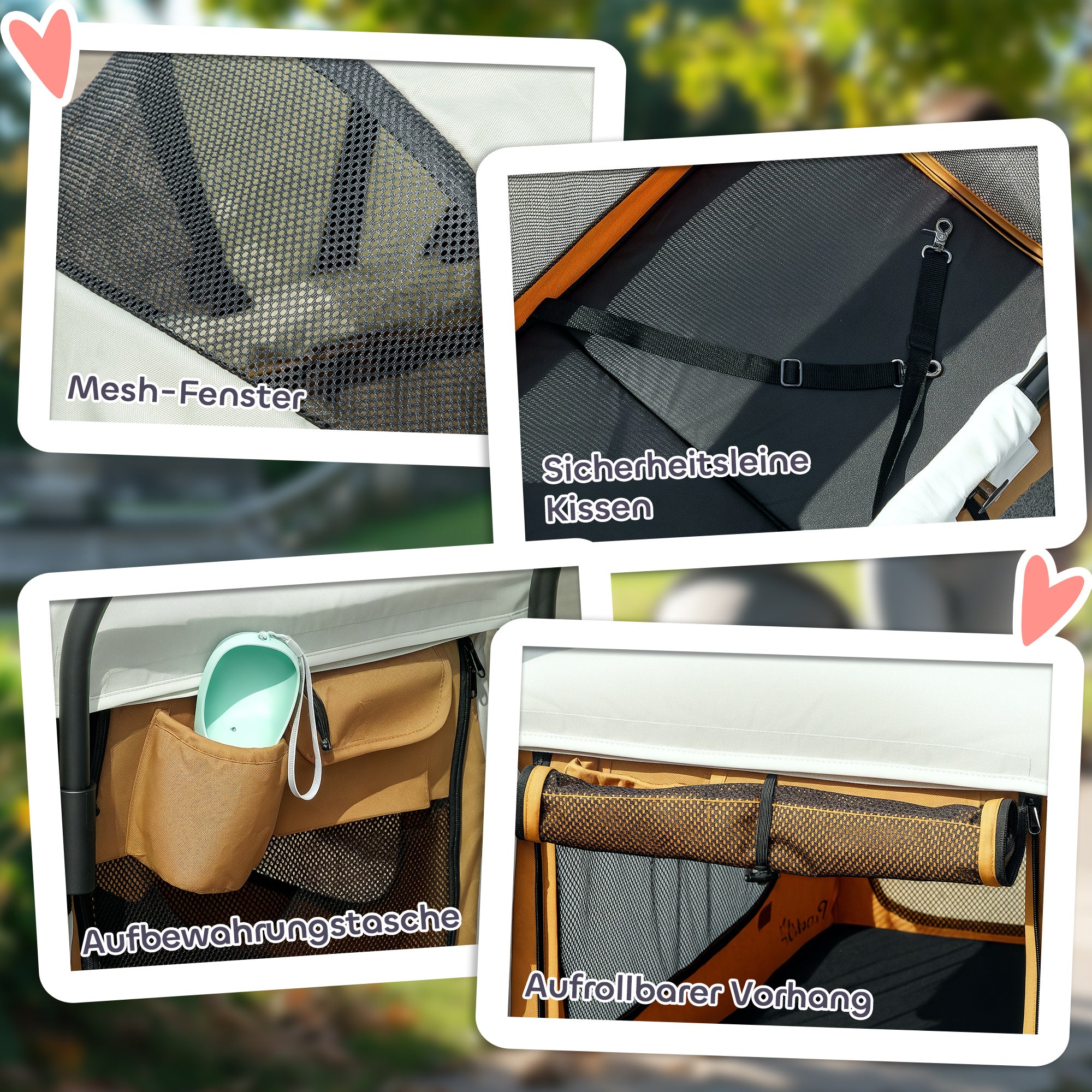 2 in 1 Dog Cart Dog Buggy foldable for Dogs & Cats up to 30 kg Wagon with Cushion Net Windows 2 Doors Storage Bag Cat Cart Buggy Brown