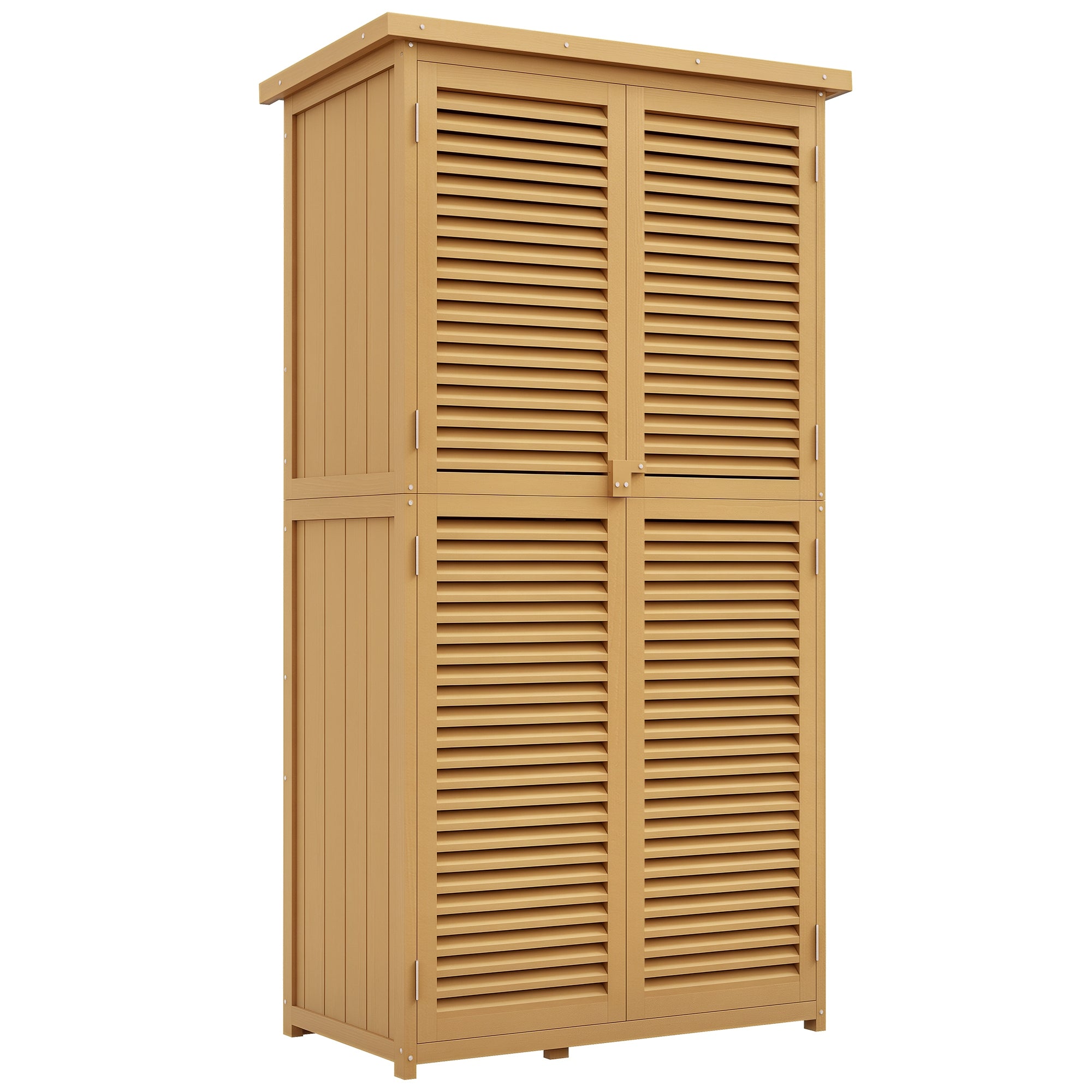 Garden Shed Wood Tool Shed with Asphalt Roof Louvered Door Garden Shelf Shed Garden 4 Compartments Light Yellow 87 x 46.5 x 160 cm