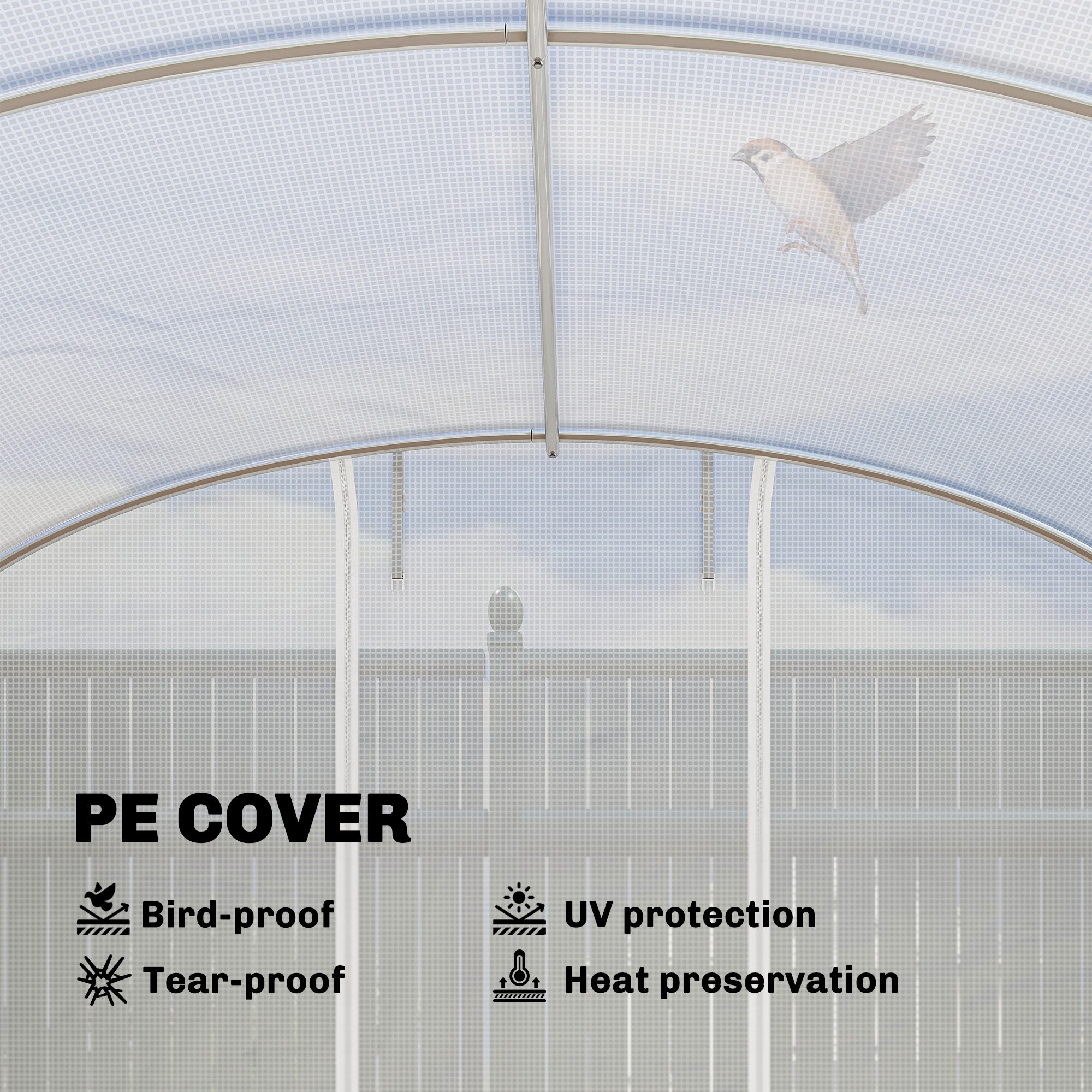 24 m² (258 sq ft) Tunnel Greenhouse — Galvanized Steel Frame, Roll-Up Doors & 2 Large Mesh Windows, 140 gsm PE Cover, White