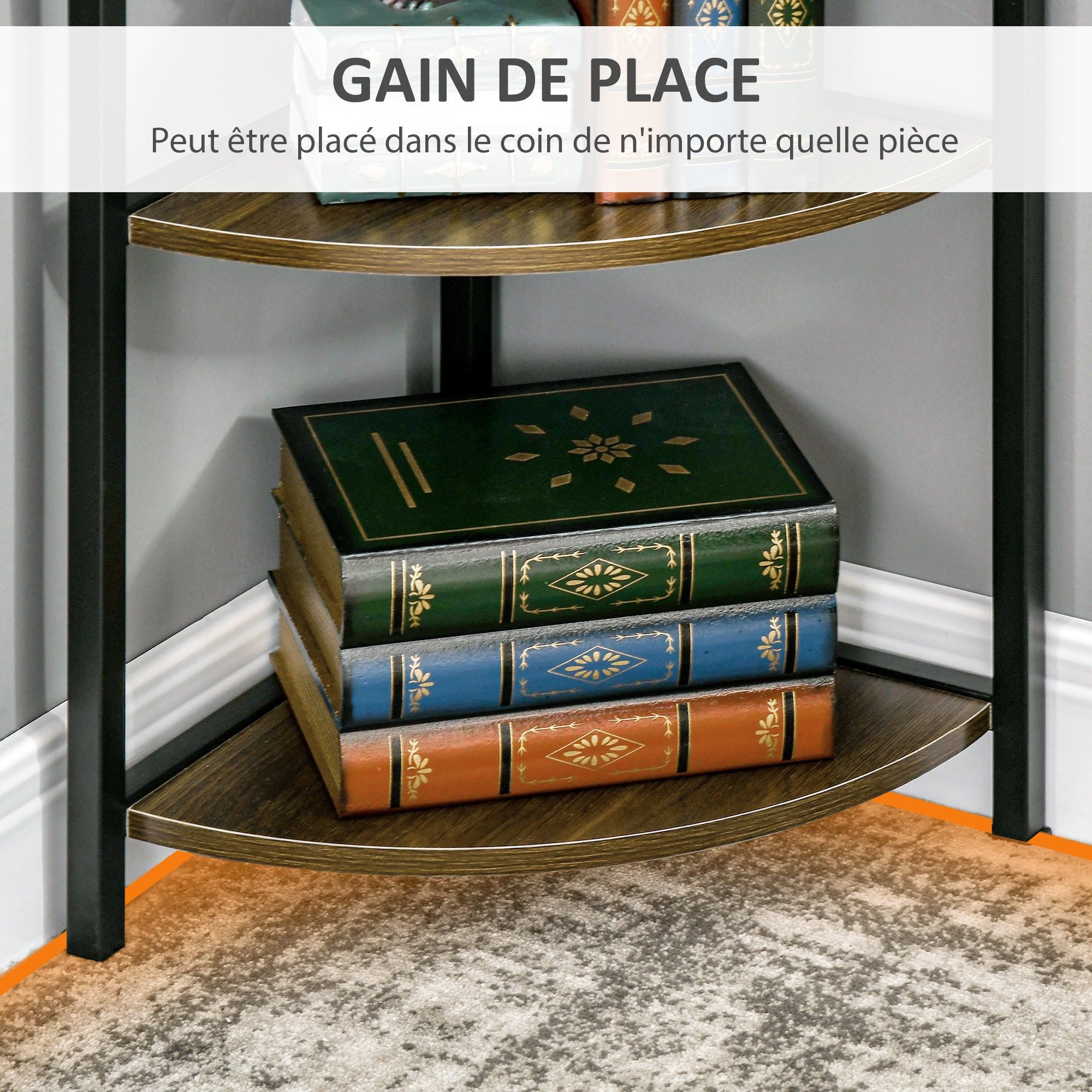 5-Tier Corner Shelf Industrial Style Metal Frame Corner Bookshelf - 34 x 34 x 166 cm Brown Black