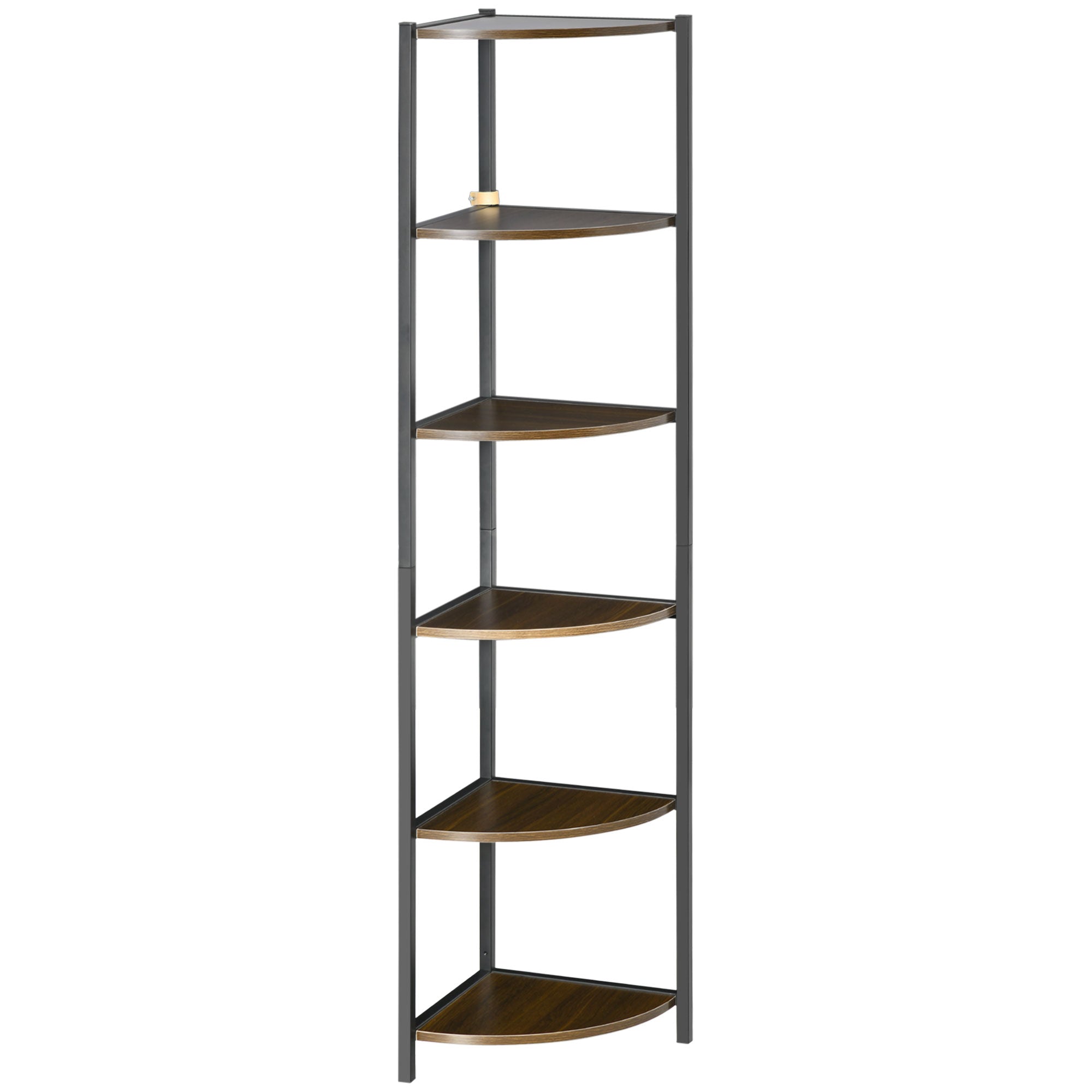 5-Tier Corner Shelf Industrial Style Metal Frame Corner Bookshelf - 34 x 34 x 166 cm Brown Black