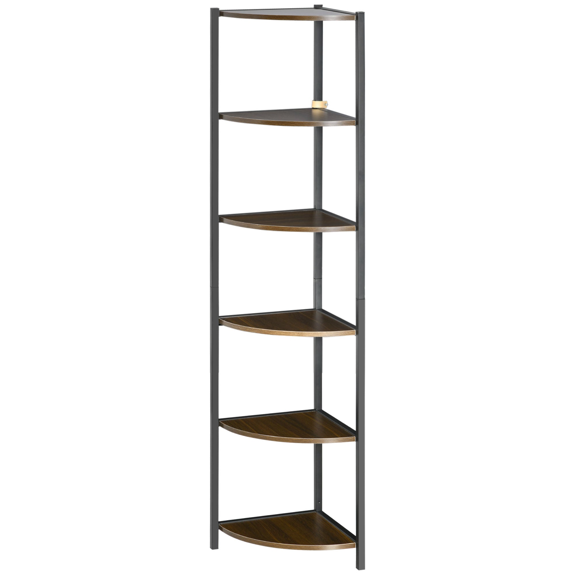 5-Tier Corner Shelf Industrial Style Metal Frame Corner Bookshelf - 34 x 34 x 166 cm Brown Black