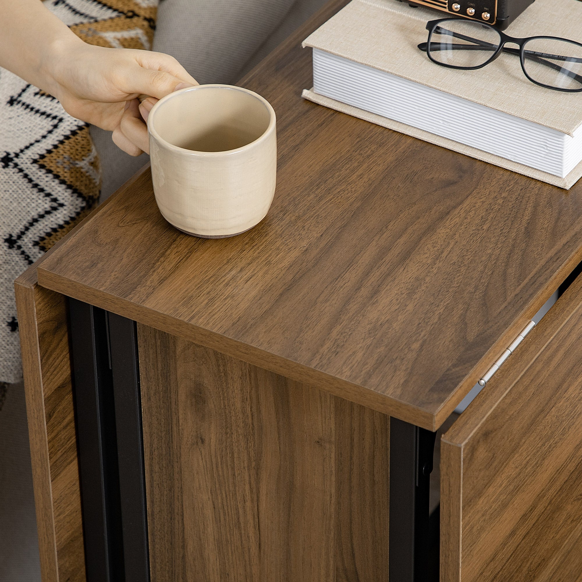 Folding Dining Table Mobile Folding Table with Open Shelf Dining Table Kitchen Table for Small Spaces, Kitchen, Dining Room 130 x 80 x 74 cm Brown