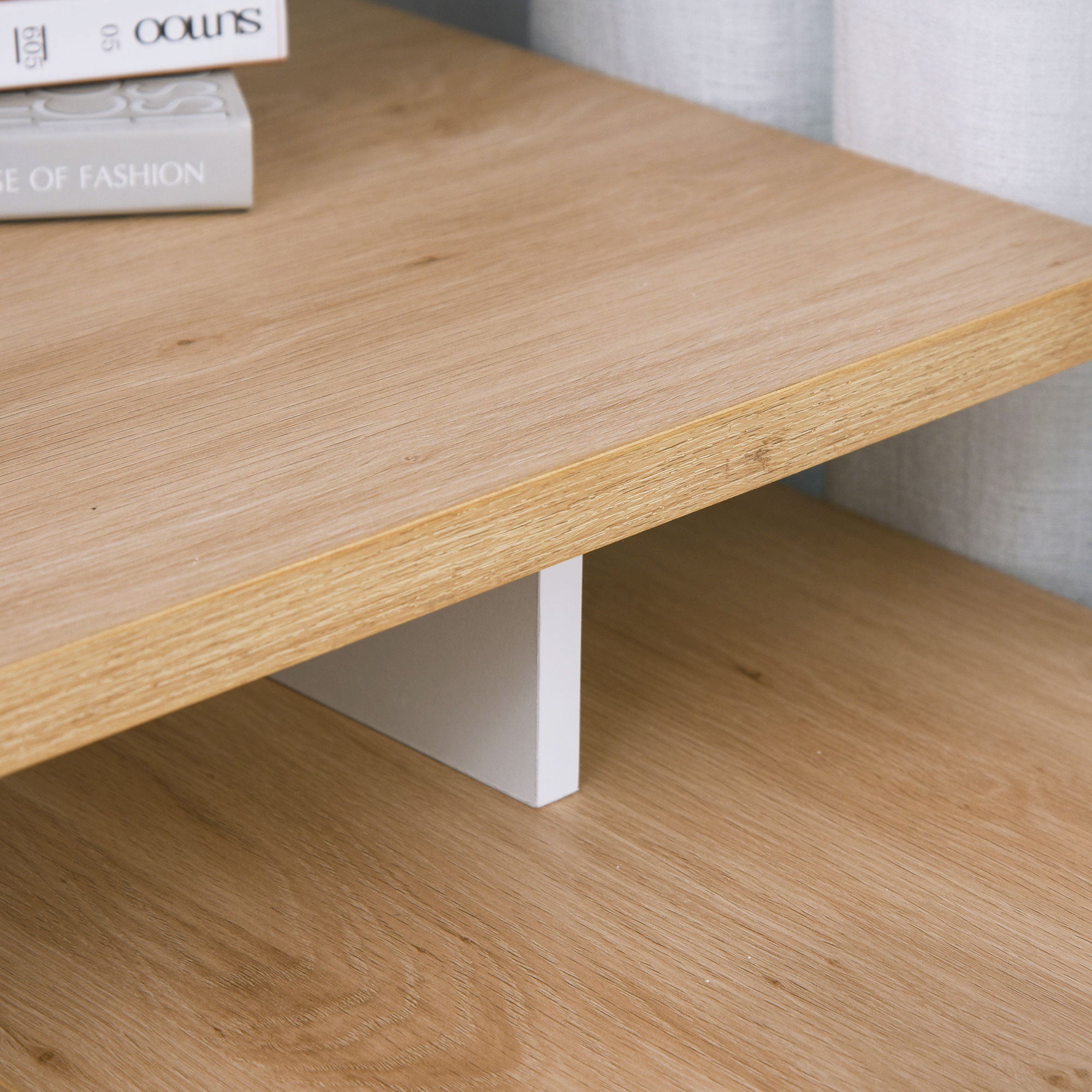 White Light Wood Computer Desk with Modular Multi-Storage Double Niche + Drawer and Cabinet