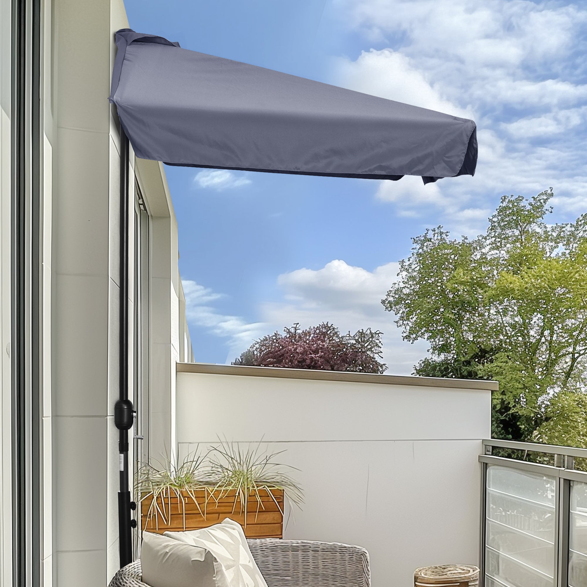Rectangular Umbrella 230x130x249 cm Wall Parasol Medium Umbrella with Crank UV Protection Waterproof Umbrella for Balcony Terrace Garden Dark Gray