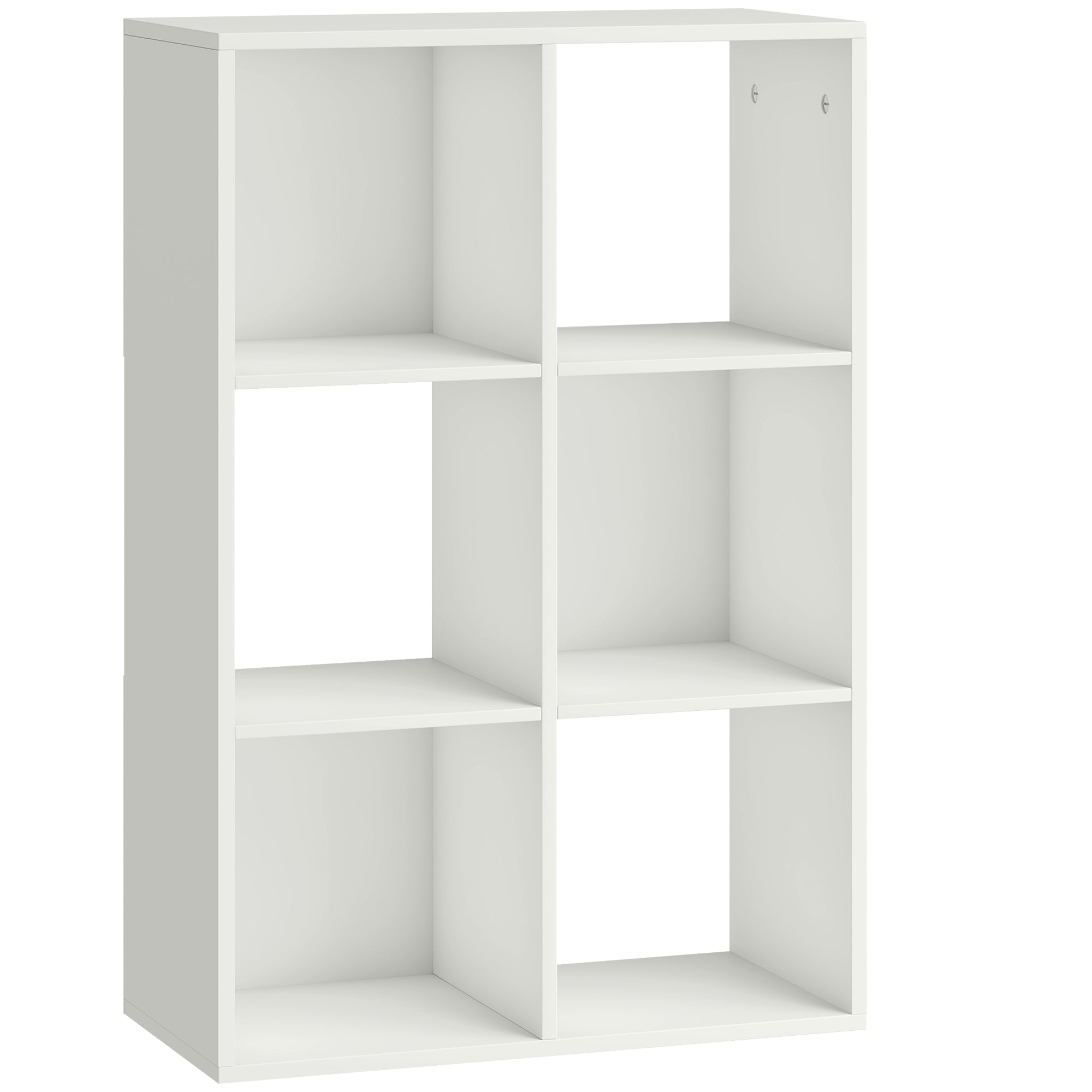 Narrow 3-Tier 6-Cube Bookshelf — Space-Saving Storage with Anti-Tip Strap, White