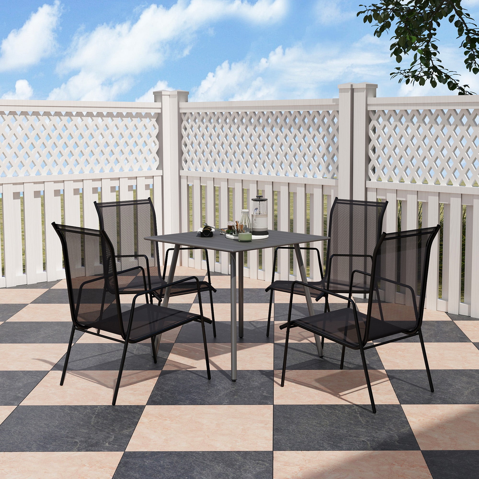 Garden Table Steel 80 x 80 x 74 cm Weatherproof Buffet Table with Steel Frame, Non-slip Camping Table for 4 People Balcony Table Patio Table Outdoor Dining Table for Garden, Terrace, Balcony, Gray