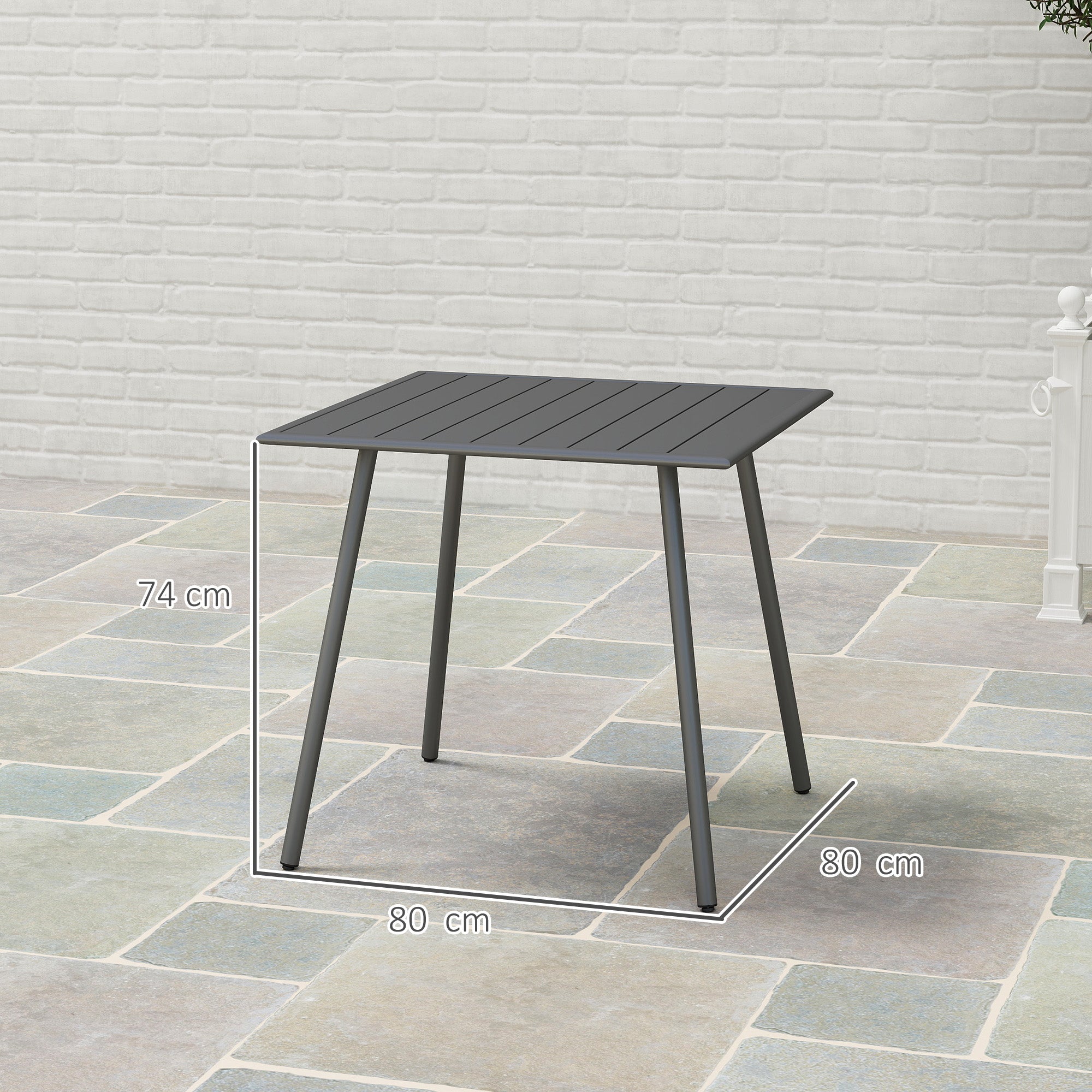 Garden Table Steel 80 x 80 x 74 cm Weatherproof Buffet Table with Steel Frame, Non-slip Camping Table for 4 People Balcony Table Patio Table Outdoor Dining Table for Garden, Terrace, Balcony, Gray