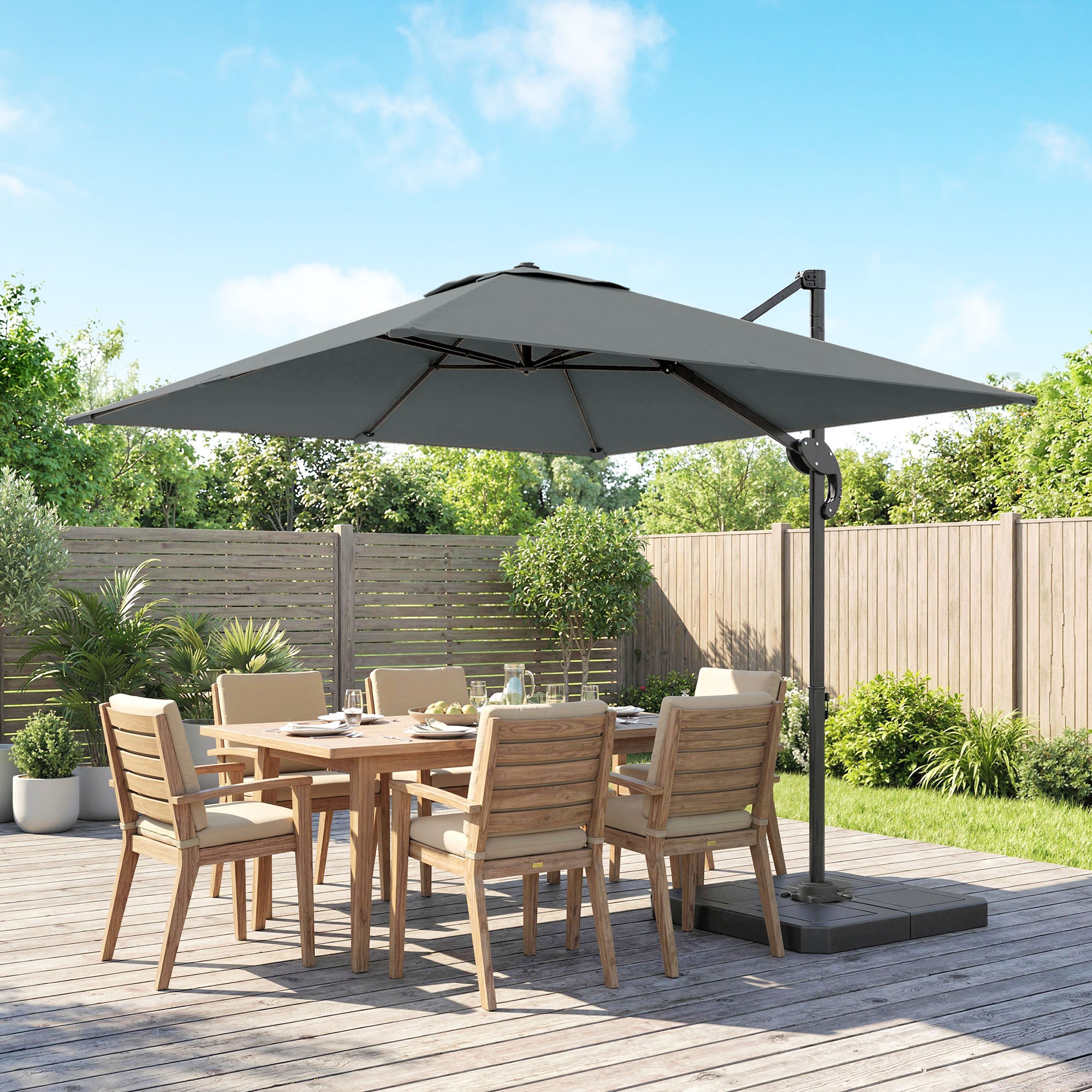 Aluminum Cantilever Umbrella Ø244 cm (8 ft) with Crank, Base Weights, Water-Resistant, 360° Swivel, Tiltable - Garden & Patio Parasol, Wind-Resistant, Dark Gray