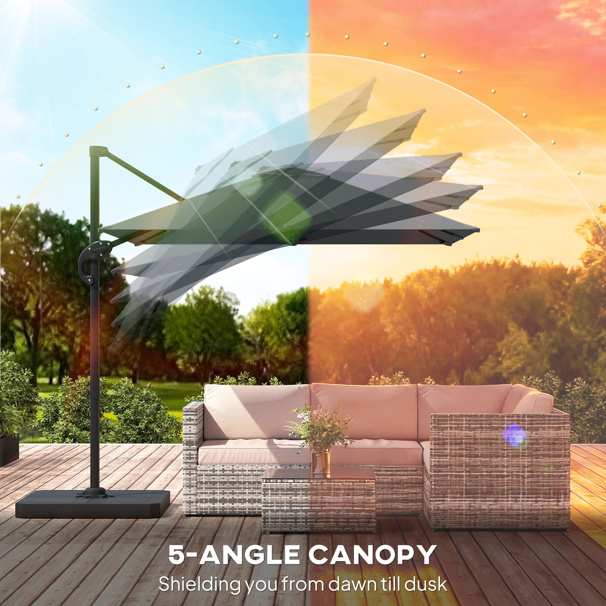 Aluminum Cantilever Umbrella Ø244 cm (8 ft) with Crank, Base Weights, Water-Resistant, 360° Swivel, Tiltable - Garden & Patio Parasol, Wind-Resistant, Dark Gray