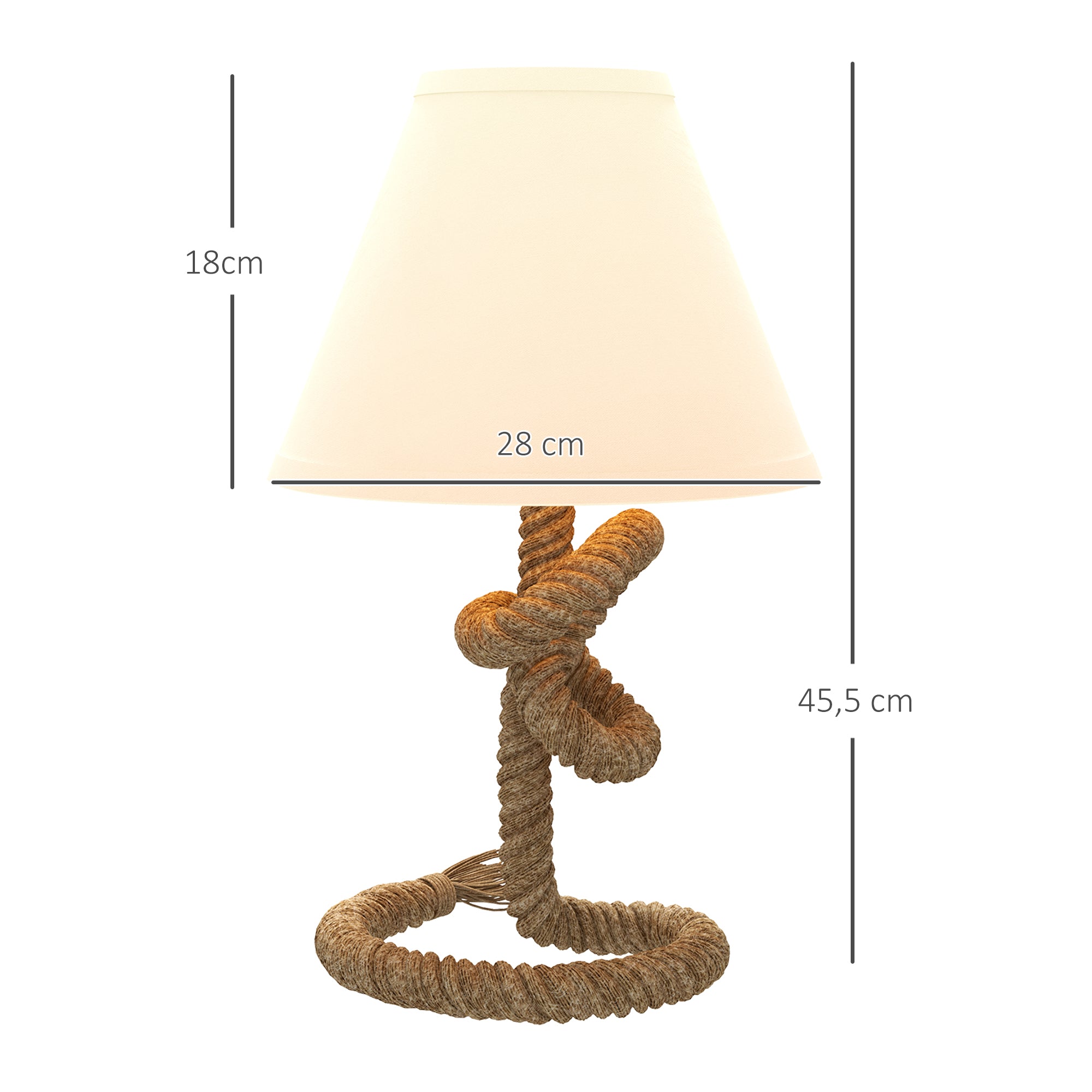 LED Table Lamp Bedside Lamp with Metal Base Linen Rope and Fabric Shade E27 Bulb Max.40W Warm White Lights for Bedroom Ø28x45.5cm Brown and Beige