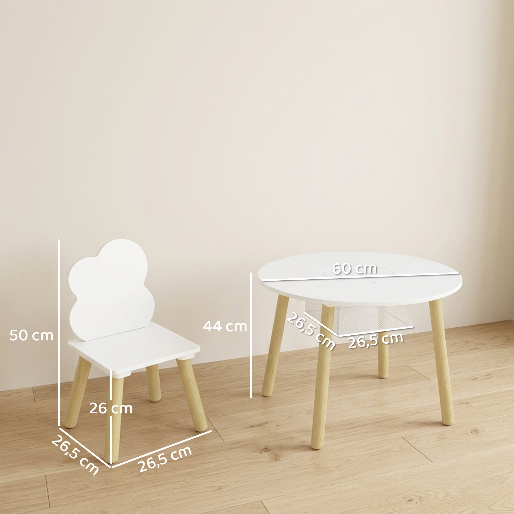 Kids Cloud Table with 2 Chairs, Wooden Set with Storage Bag for Drawing, Play, Study — Gift for Ages 3–6, Playroom, Nursery, White