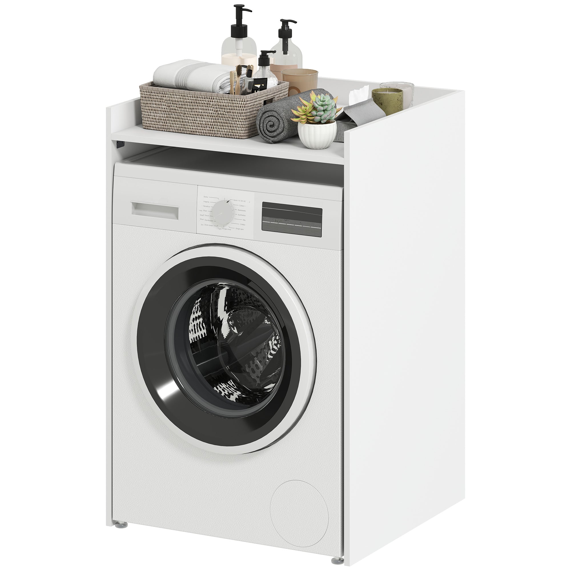 Bathroom Washing Machine Cabinet with Open Shelf — Space-Saving Laundry Niche for Small Bathrooms, 64 x 60 x 97.5 cm (25.2 x 23.6 x 38.4 in), White