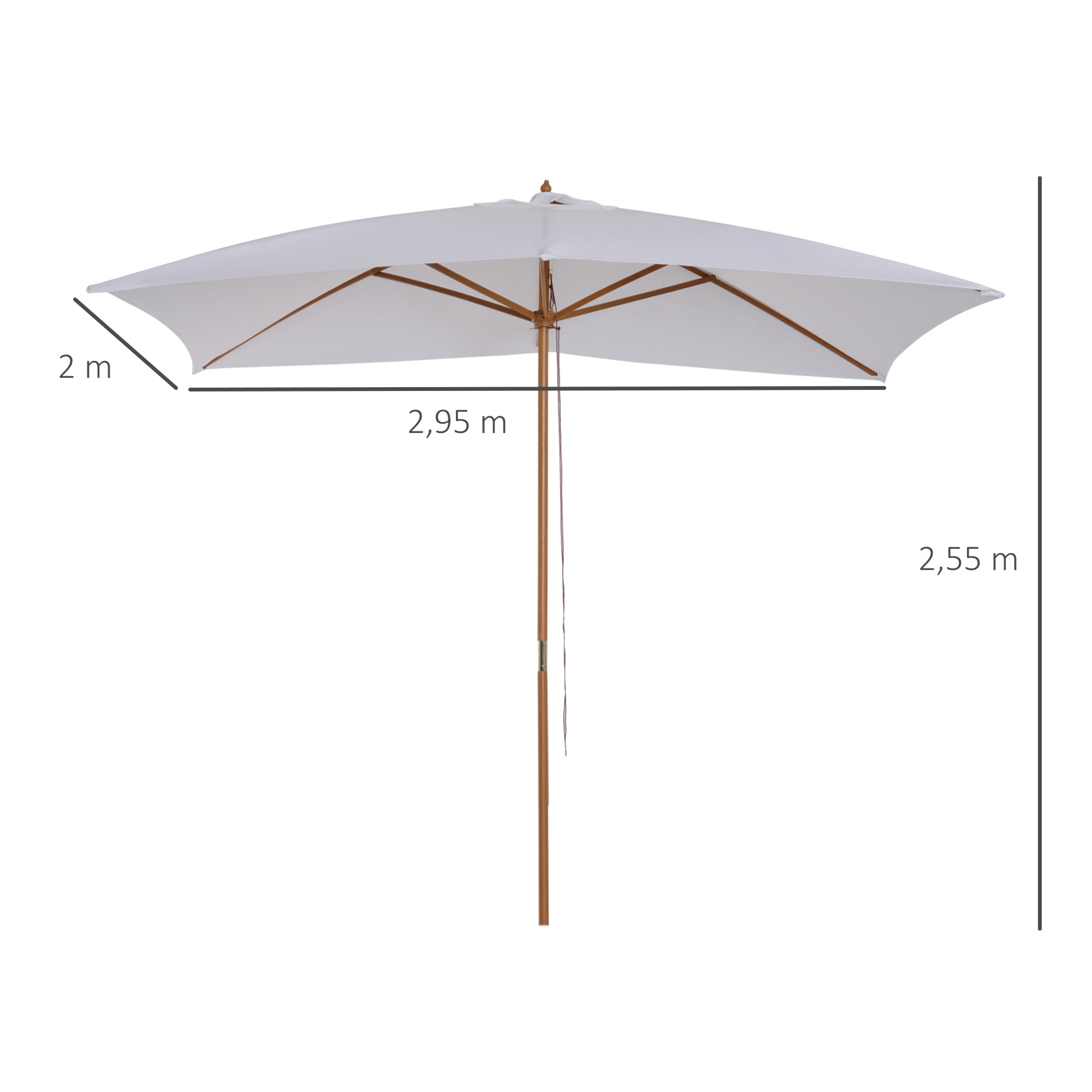 Garden Parasol 295x200 cm with Wooden Pole Bamboo Ribs and Pulley Rectangular Garden Sunshade Waterproof for Patio or Terrace Classic Style White