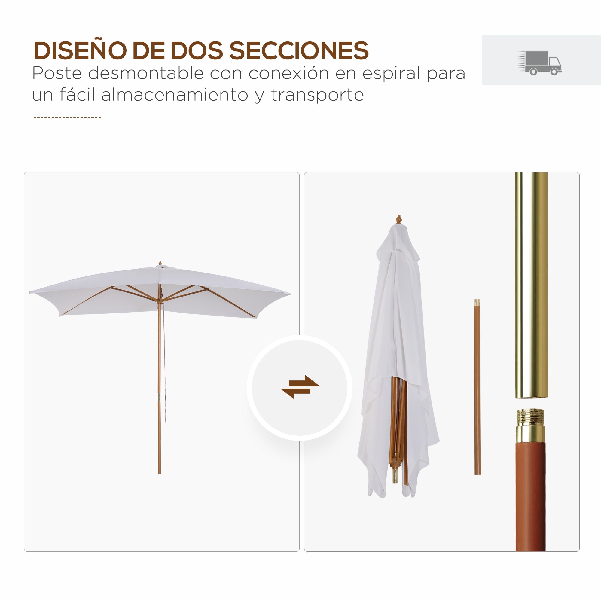 Garden Parasol 295x200 cm with Wooden Pole Bamboo Ribs and Pulley Rectangular Garden Sunshade Waterproof for Patio or Terrace Classic Style White