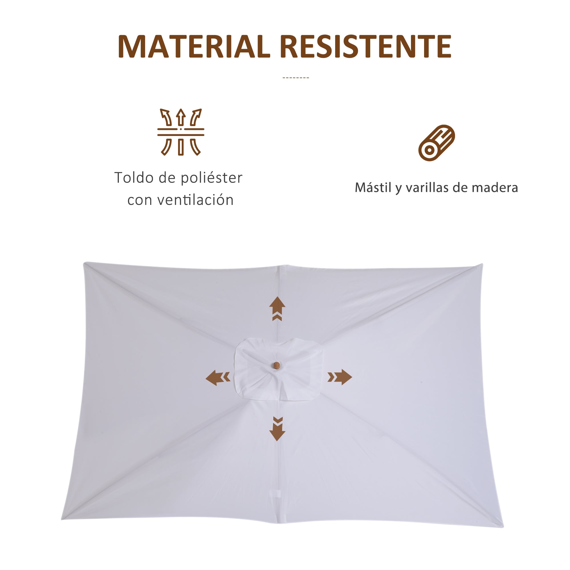 Garden Parasol 295x200 cm with Wooden Pole Bamboo Ribs and Pulley Rectangular Garden Sunshade Waterproof for Patio or Terrace Classic Style White