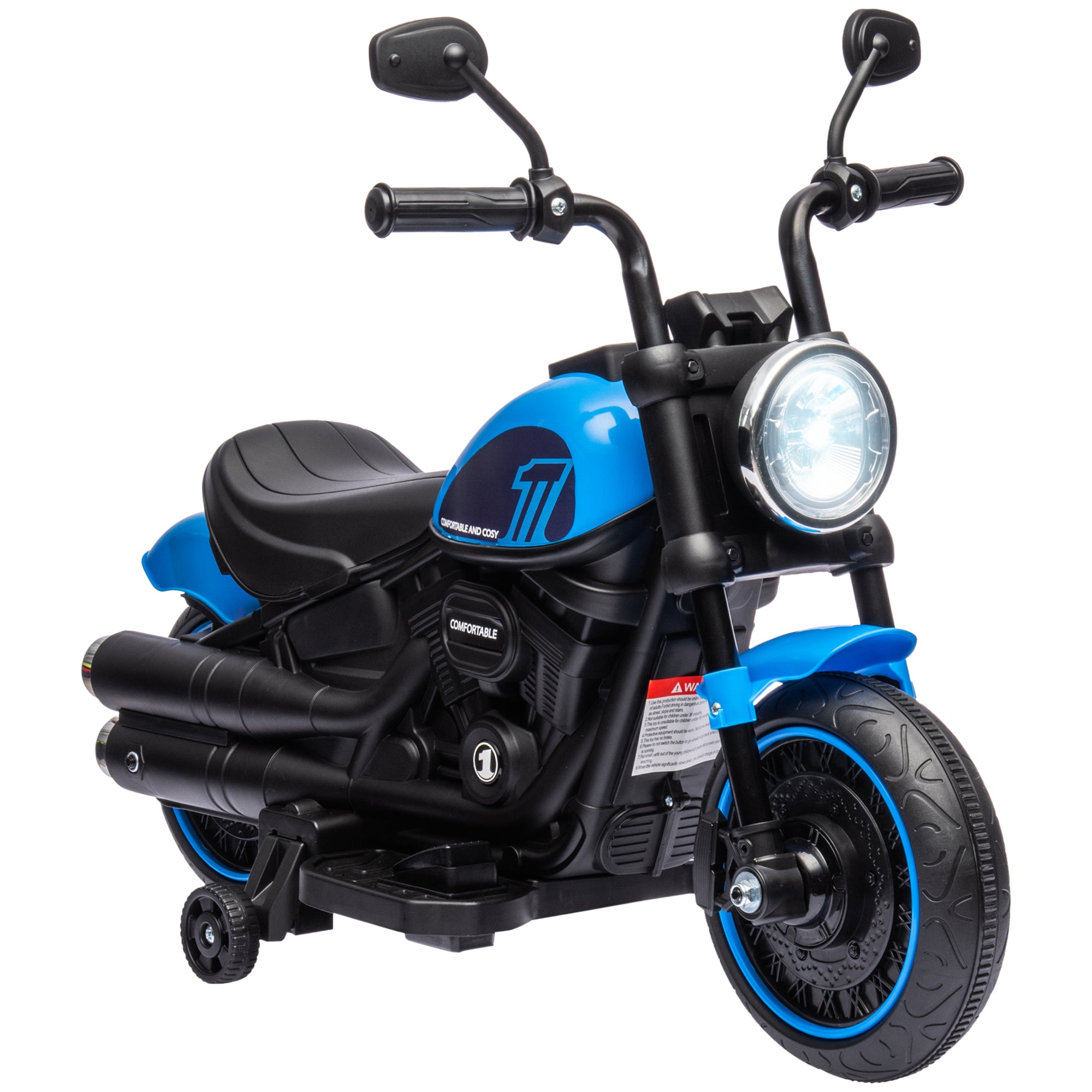 Kids Motorcycle Children's Electric Motorcycle Electric Vehicle Children's Toy with 2 Removable Training Wheels, 3 km/h, for 1.5-3 Years Kids Blue 76 x 42 x 57 cm