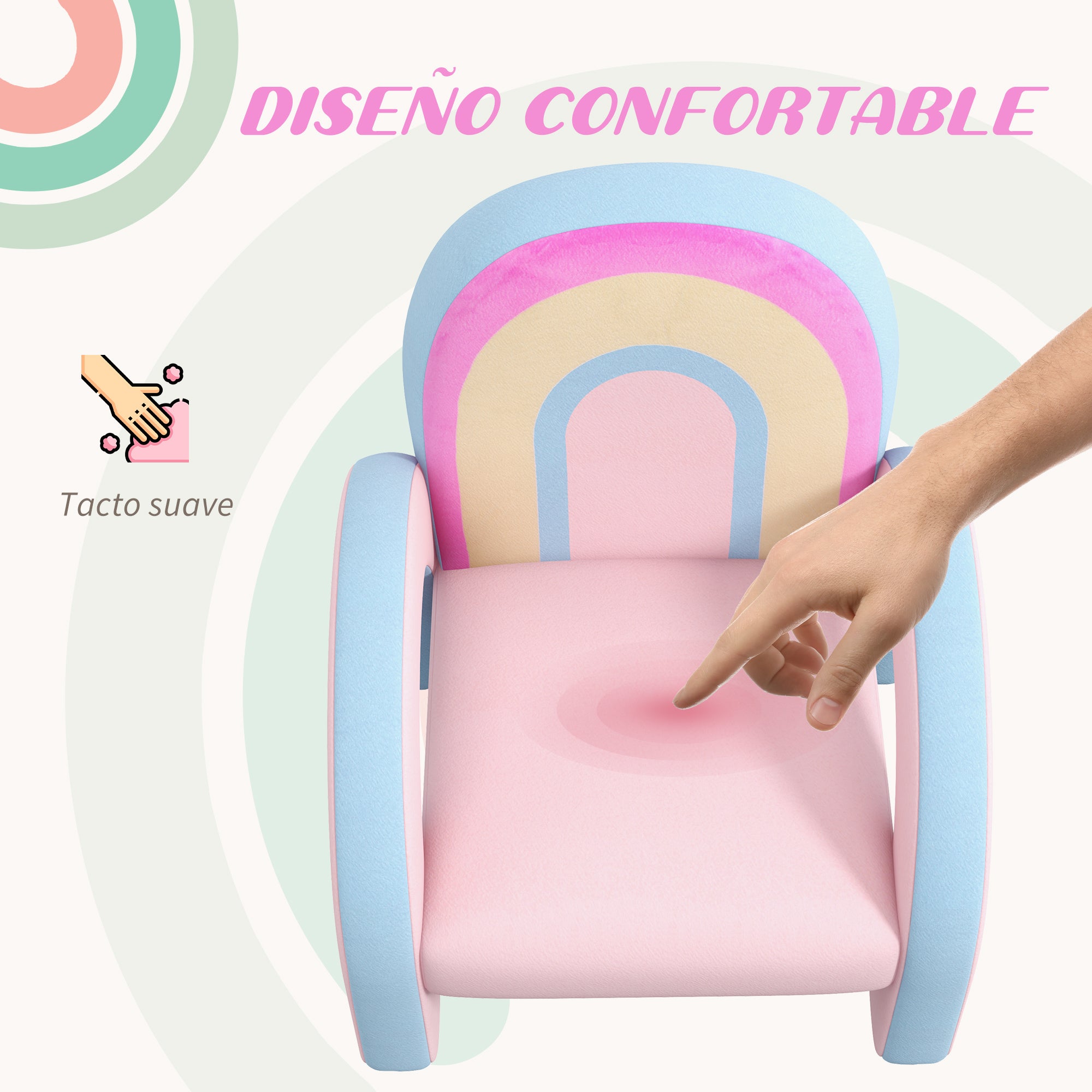 ZONEKIZ Rainbow Shaped Toddler Chair Mini Comfortable Sofa Children's Chair for 1.5-3 Years Old for Bedroom Living Room Load 45 kg 43x41x51 cm Pink