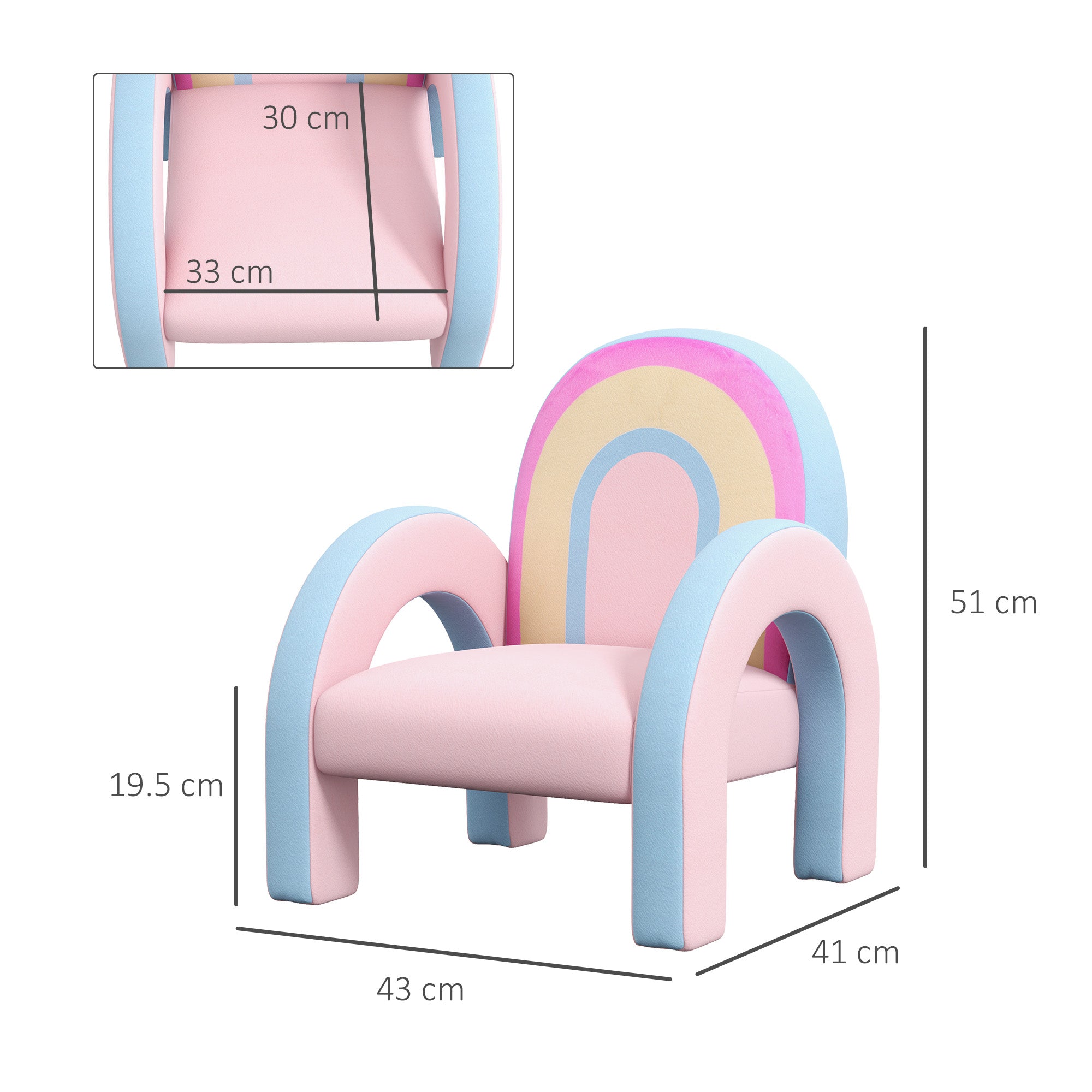 ZONEKIZ Rainbow Shaped Toddler Chair Mini Comfortable Sofa Children's Chair for 1.5-3 Years Old for Bedroom Living Room Load 45 kg 43x41x51 cm Pink