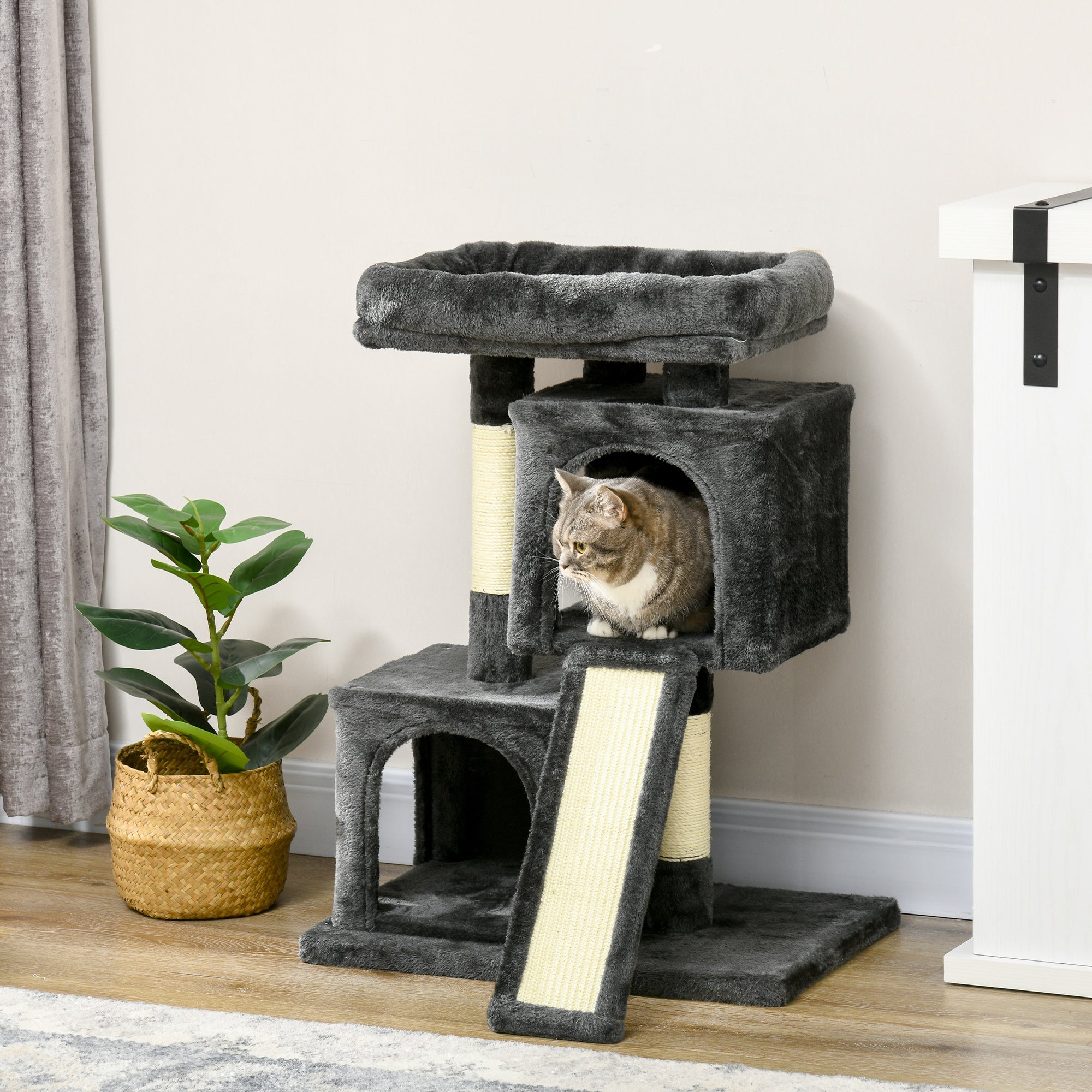 83cm Cat Tree Small Cat Scratching Tree with Sisal Columns, Cat Scratching Tree, Cat Climbing Tree, Cat Tree, Cat Furniture Play Tree for Small Cats, Dark Gray