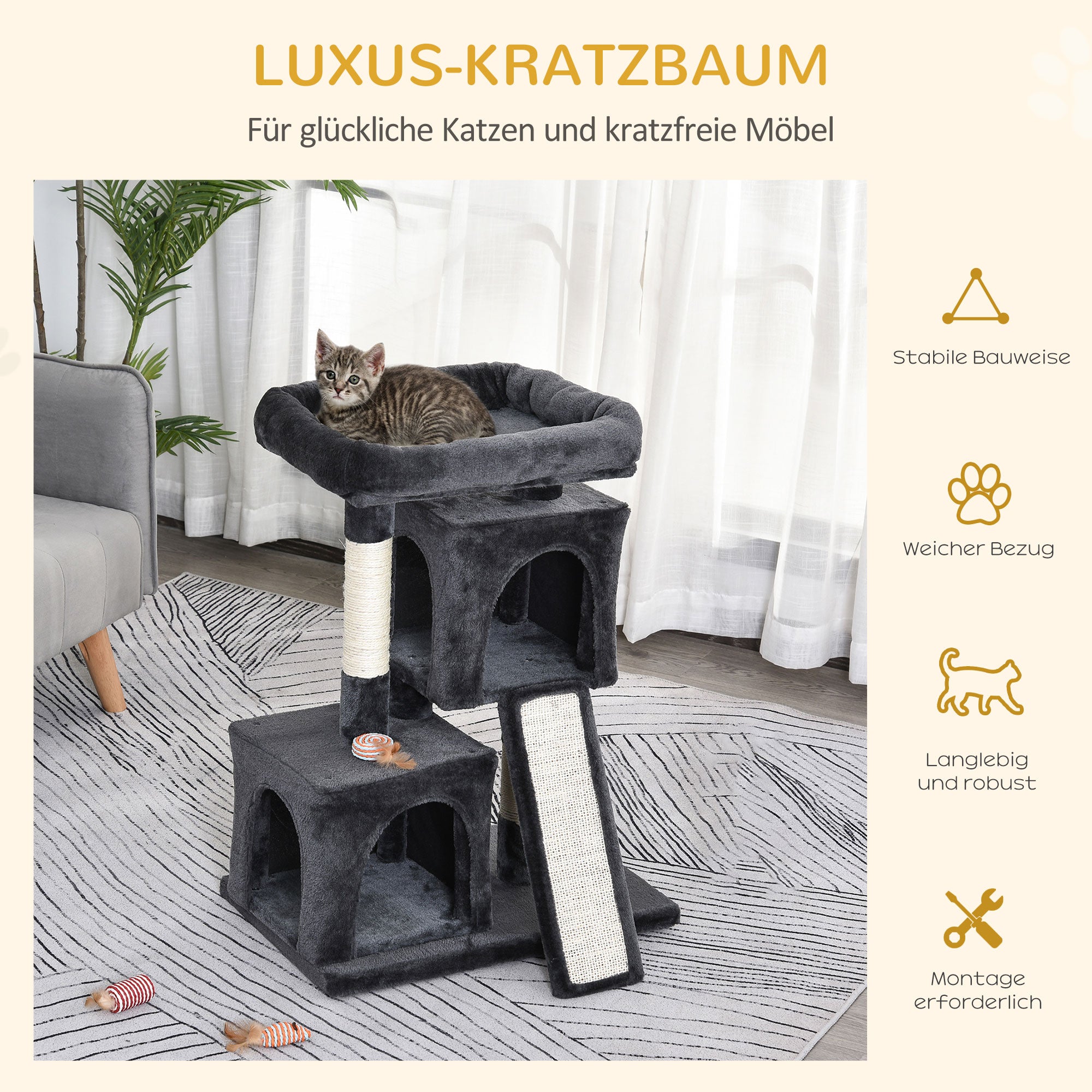 83cm Cat Tree Small Cat Scratching Tree with Sisal Columns, Cat Scratching Tree, Cat Climbing Tree, Cat Tree, Cat Furniture Play Tree for Small Cats, Dark Gray