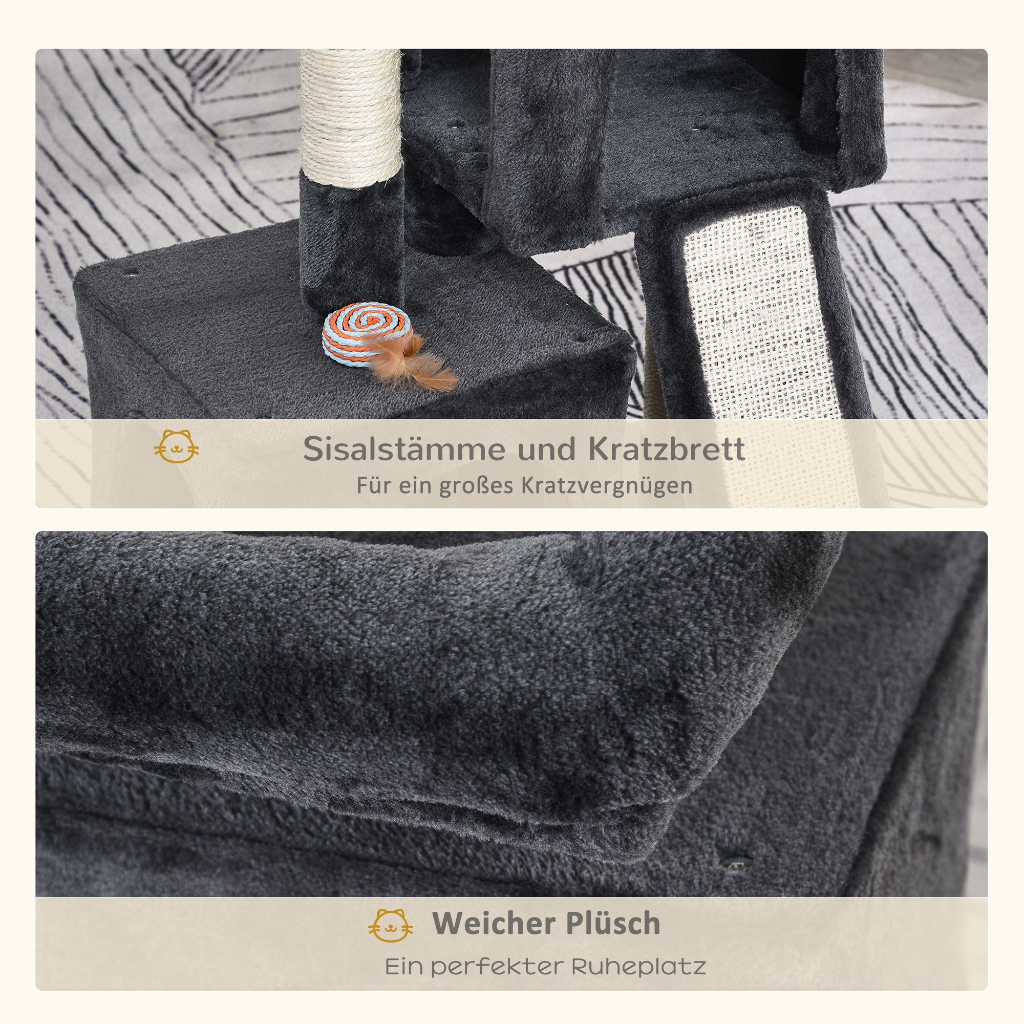 83cm Cat Tree Small Cat Scratching Tree with Sisal Columns, Cat Scratching Tree, Cat Climbing Tree, Cat Tree, Cat Furniture Play Tree for Small Cats, Dark Gray