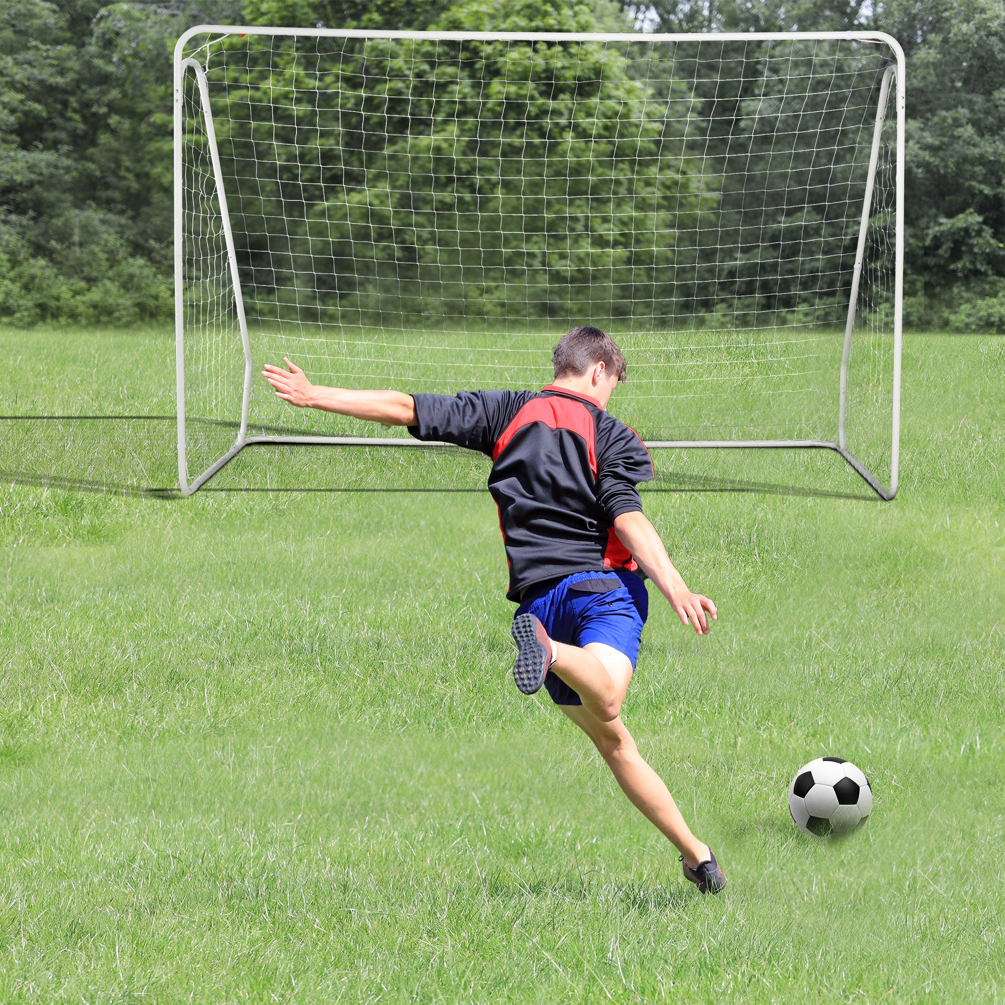 Football Goal - Soccer Goal - Training Goal dimensions 301L x 120W x 200H cm - white epoxy metal frame PE net - stakes included - white