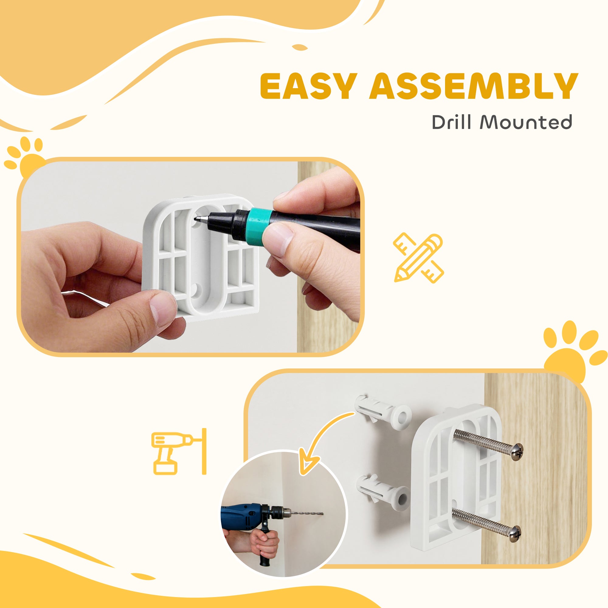 Dog Safety Gate, Adjustable 29.3–43.9 in, Pet Door for Doors & Stairs with Latch, Self-Closing, One-Hand Operation, Wall-Mounted, No-Threshold, White