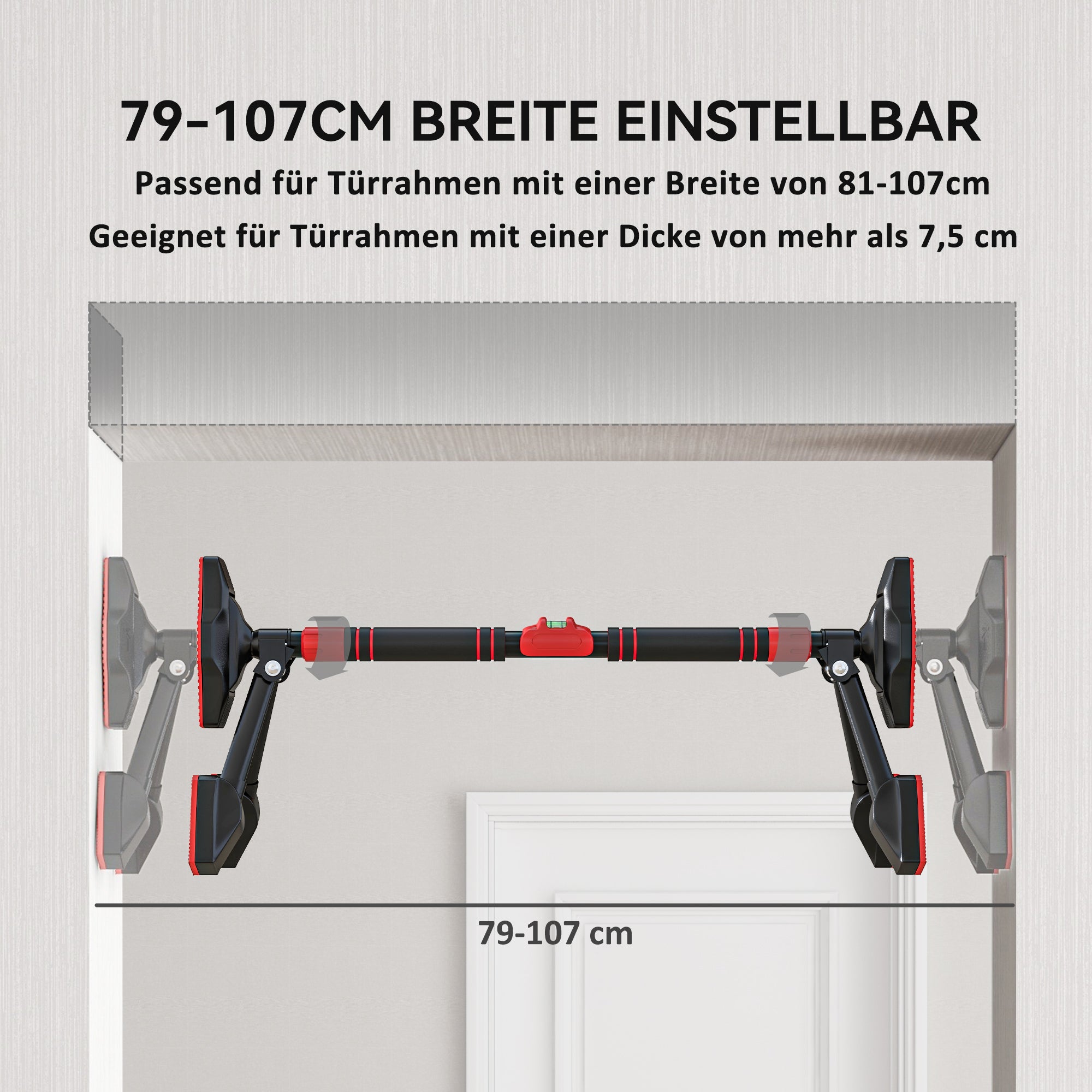 SPORTNOW Pull-Up Bar, Adjustable Pull-Ups with Level Gauge, for Door Frame, with Triangular Support, Maximum Load 225kg, Black, 79-98 x 7.5 x 15 cm