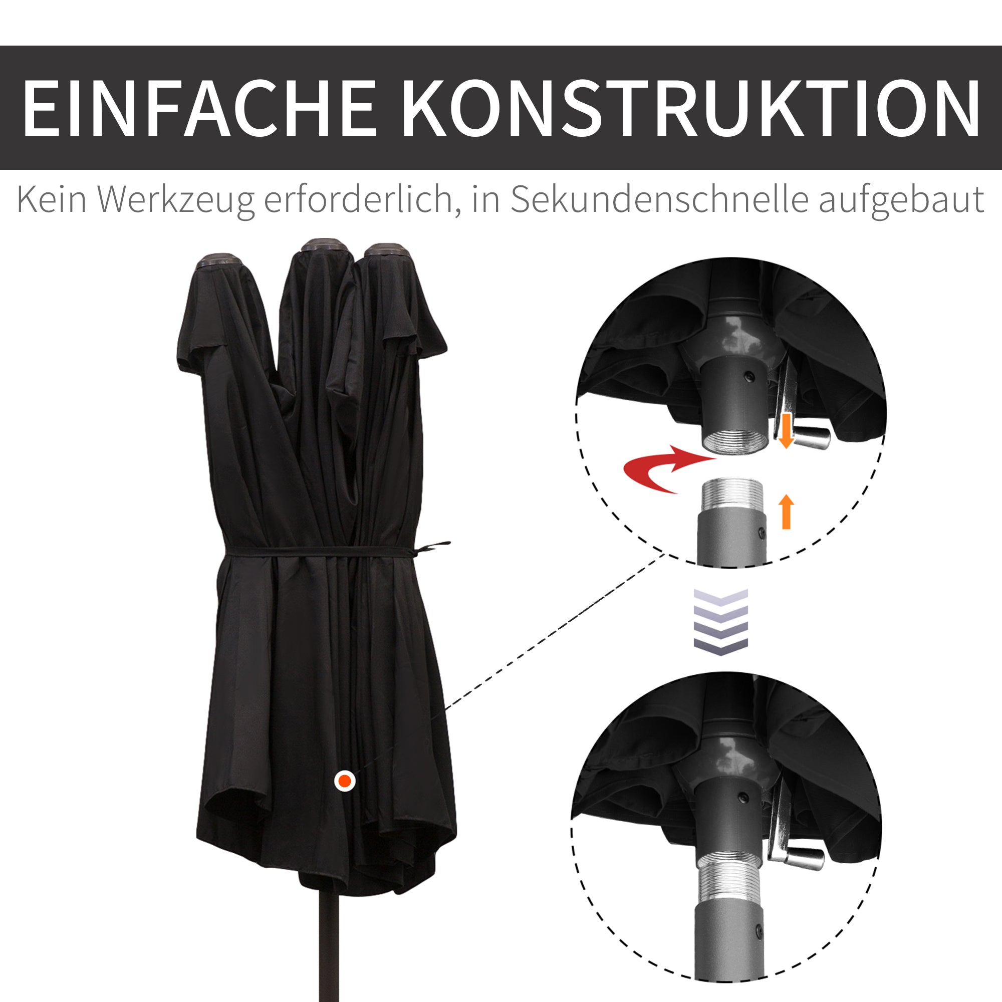 Double Sun Umbrella 455 x 265 cm, UV Protection Sunshade with Hand Crank, Balcony Beach Umbrella Windproof Crank Umbrella Sun Protection for Beach Balcony Garden, Black