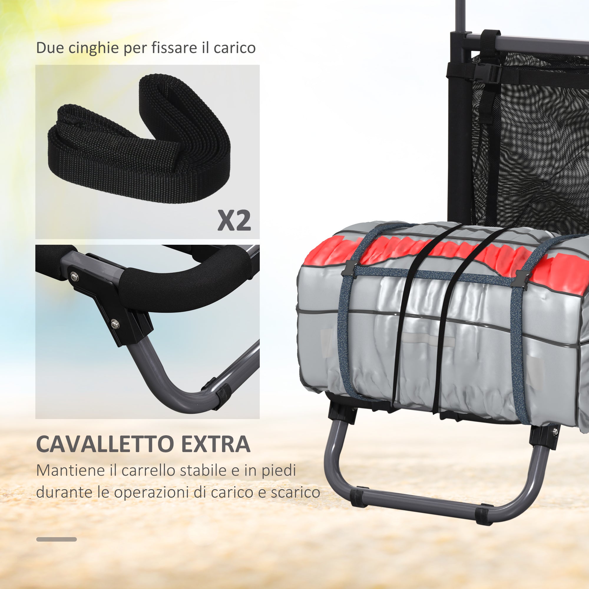 SPORTNOW Folding Beach Wagon made of Aluminum and PU with Mesh Cover, Telescopic Handle and Stand, 82x67x81 cm, Multicolor