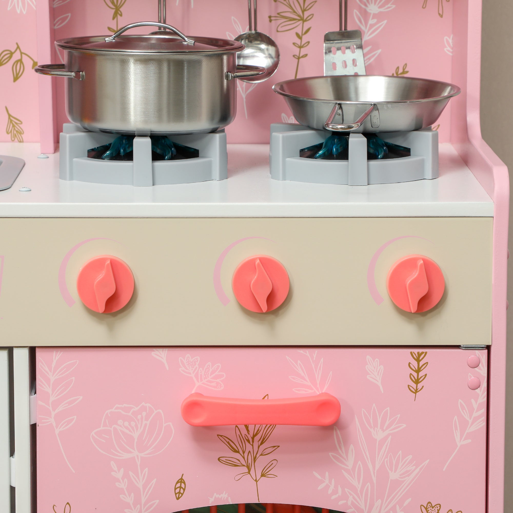 Toy Kitchen for Children +3 Years Wooden Children's Kitchen Play Kitchen with Sound Stove Oven Faucet Sink Microwave Washer Ice Machine and Accessories Pink