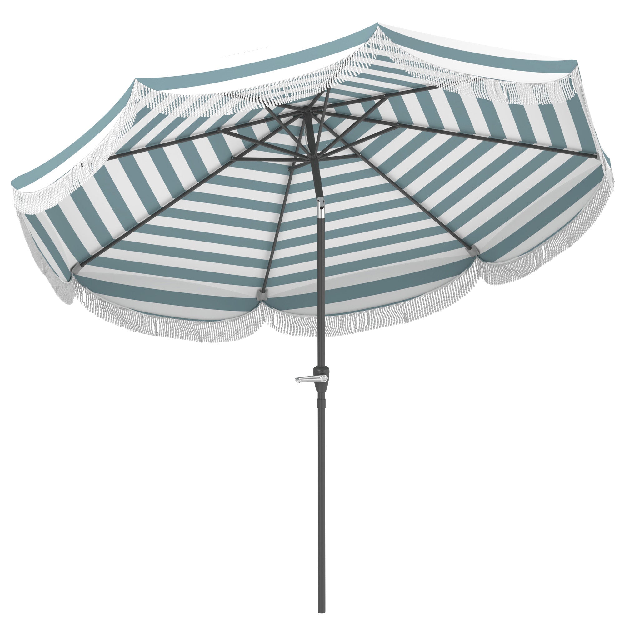 Outdoor Garden Parasol Tilted Round Umbrella Ø2.7 x 2.4 m Straight Umbrella with Crank Opening and Closing, Fringes, 180 g/m² UV Protection UPF 30+, for Balcony, Terrace, Blue