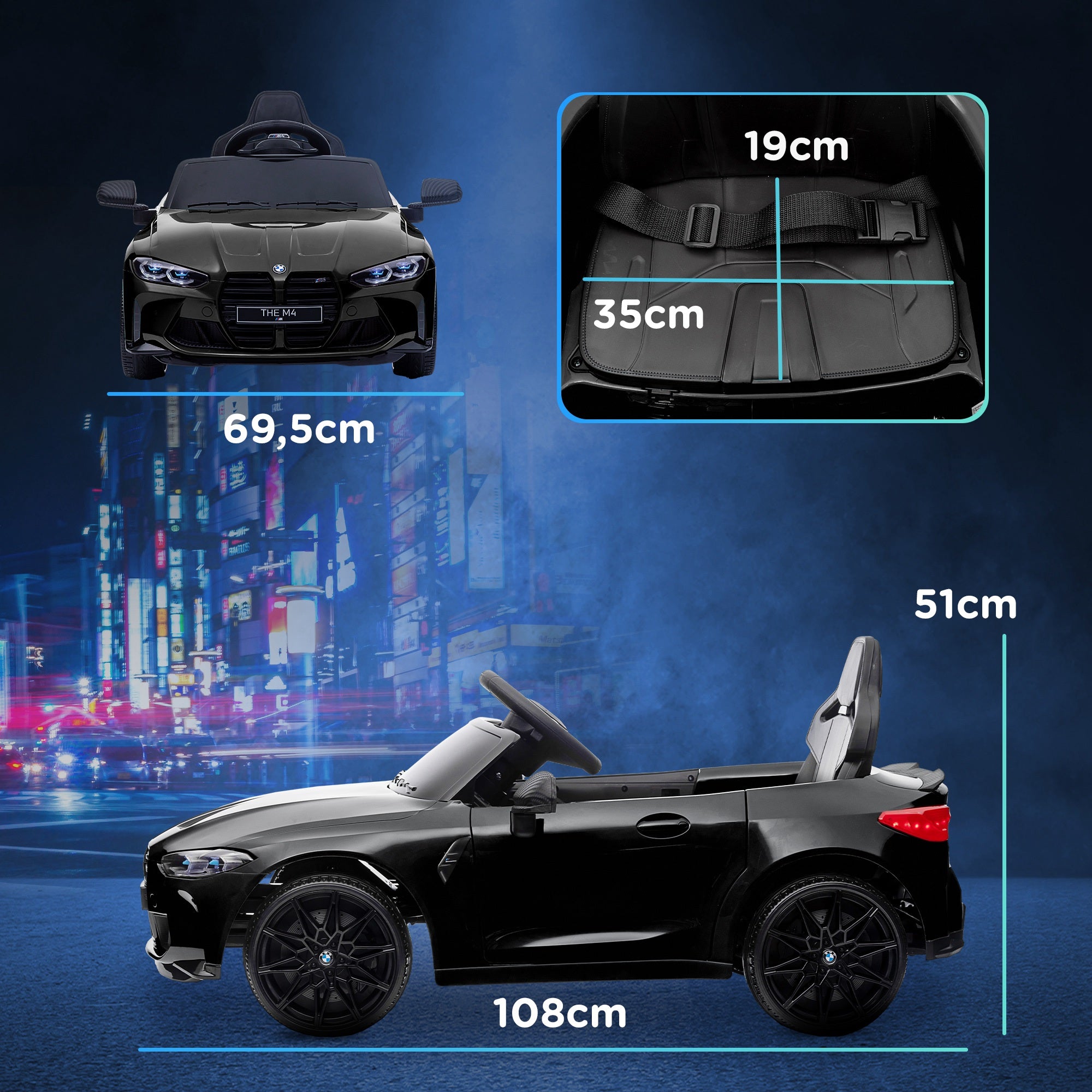 Kids Electric Car 12V Children's Car with 2.4G Remote Control, Suspension, Soft Start, Electric Vehicle with MP3, USB, LED Lights, Horn, 3-5 km/h, for Kids 3-5 Years, Black