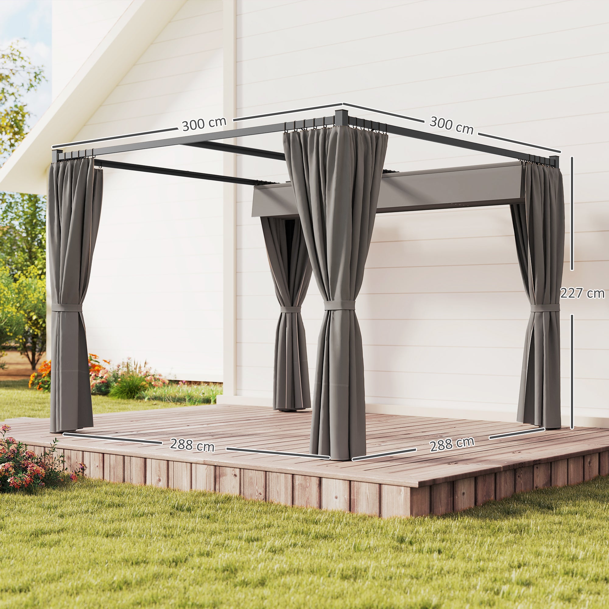 Retractable Roof Pergola Garden Gazebo 10x10 ft with Side Walls Water-Resistant Polyester Canopy Pavilion for Outdoor Garden Patio Terrace Light Gray