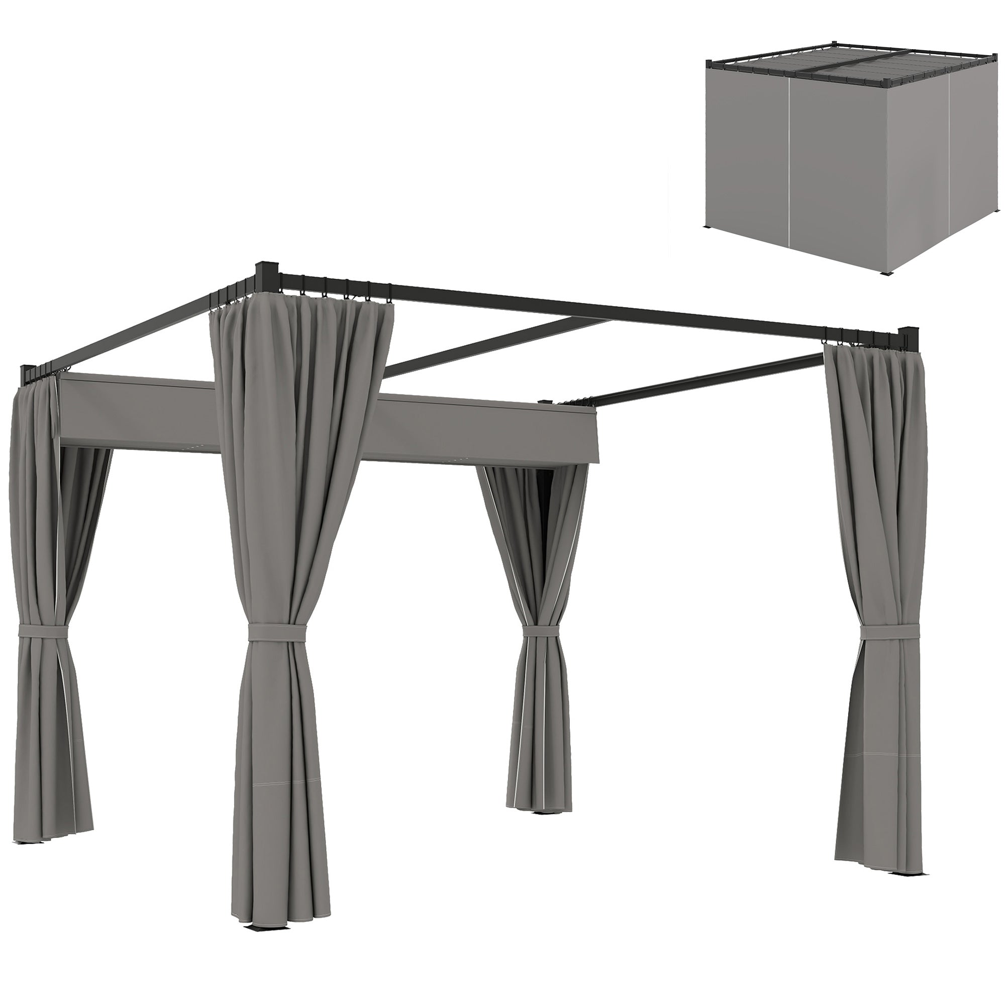 Retractable Roof Pergola Garden Gazebo 10x10 ft with Side Walls Water-Resistant Polyester Canopy Pavilion for Outdoor Garden Patio Terrace Light Gray